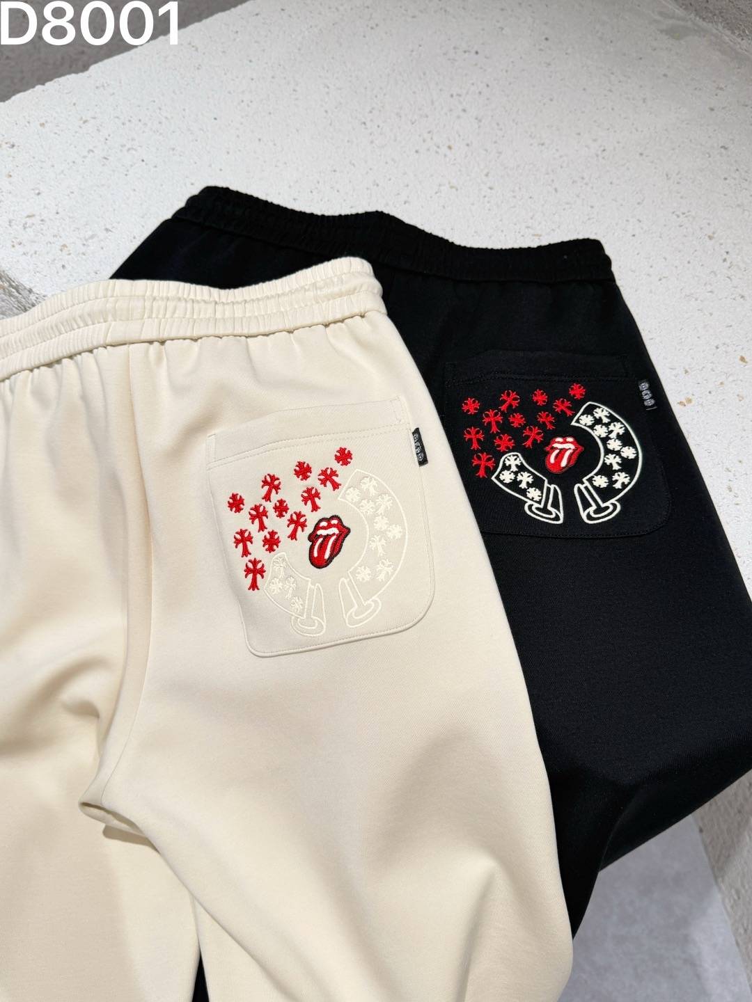 CHROME HEARTS クロムハーツ メンズ ジョガーパンツ イージーパンツ ロゴ刺繍 サイドライン ロングコード ブラック - 画像 4