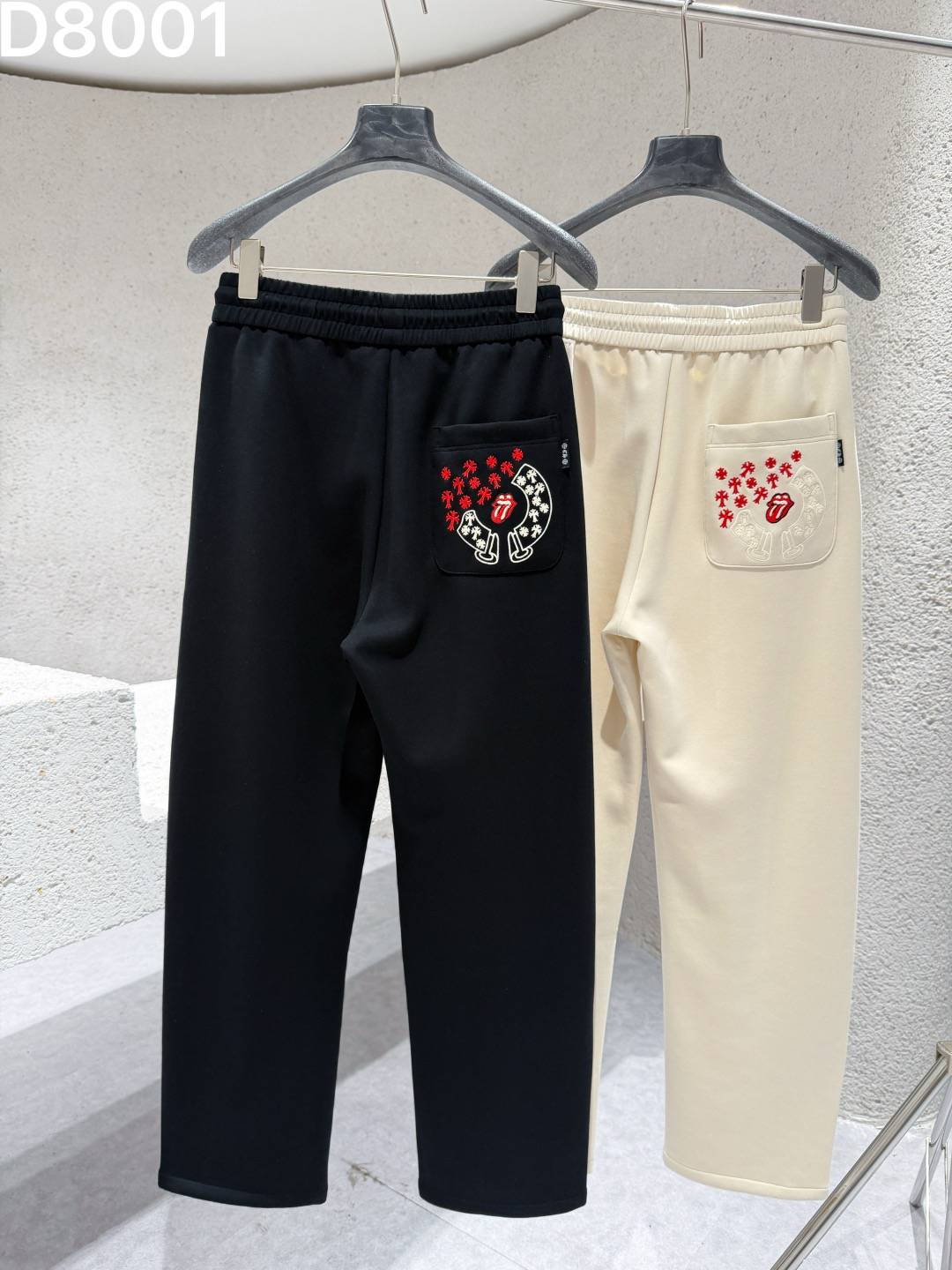 CHROME HEARTS クロムハーツ メンズ ジョガーパンツ イージーパンツ ロゴ刺繍 サイドライン ロングコード ブラック - 画像 7