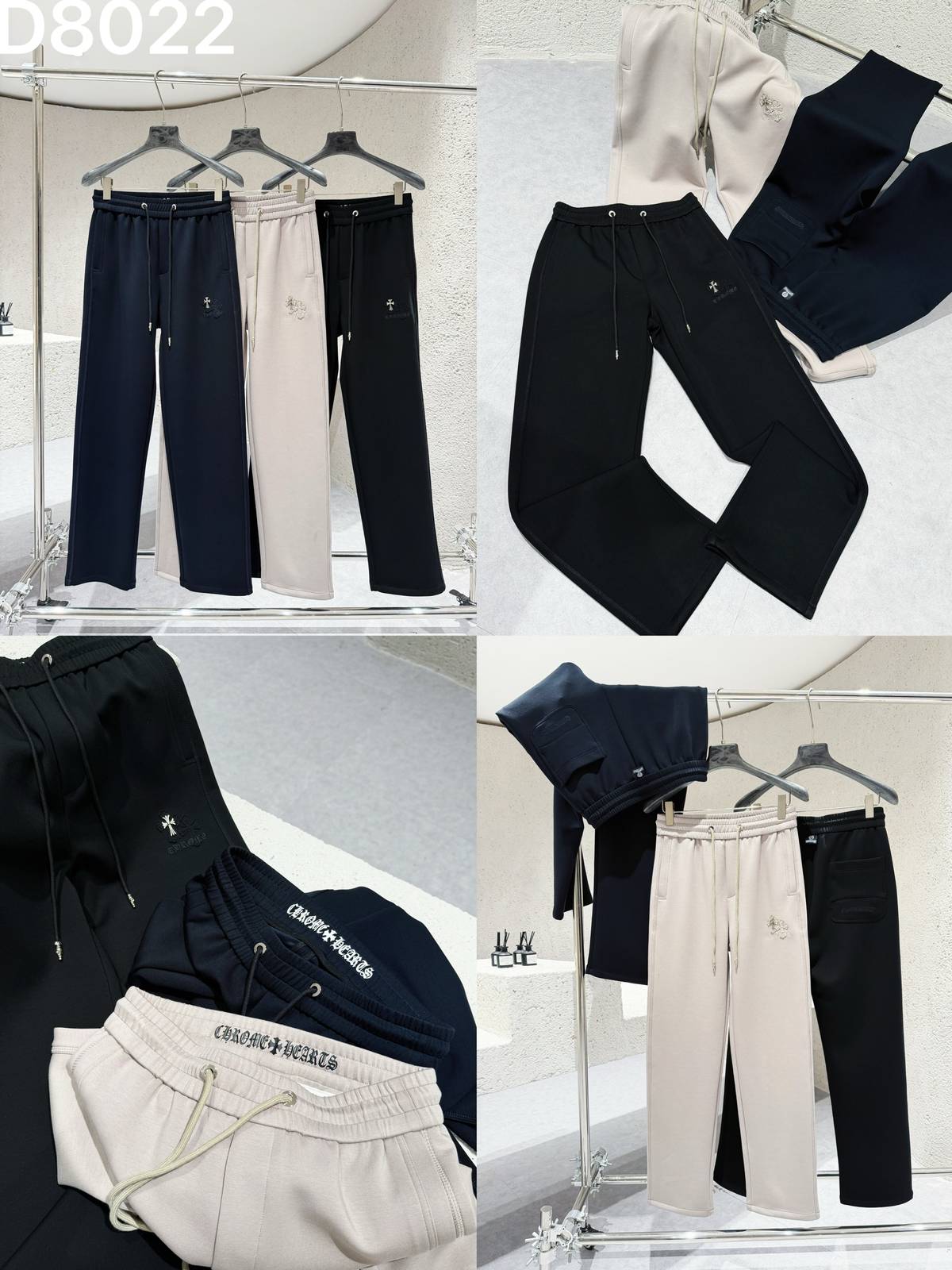 CHROME HEARTS クロムハーツ メンズ パンツ イージーパンツ サイドライン ロゴ刺繍 メタルパーツ ブラック ベージュ - 画像 5