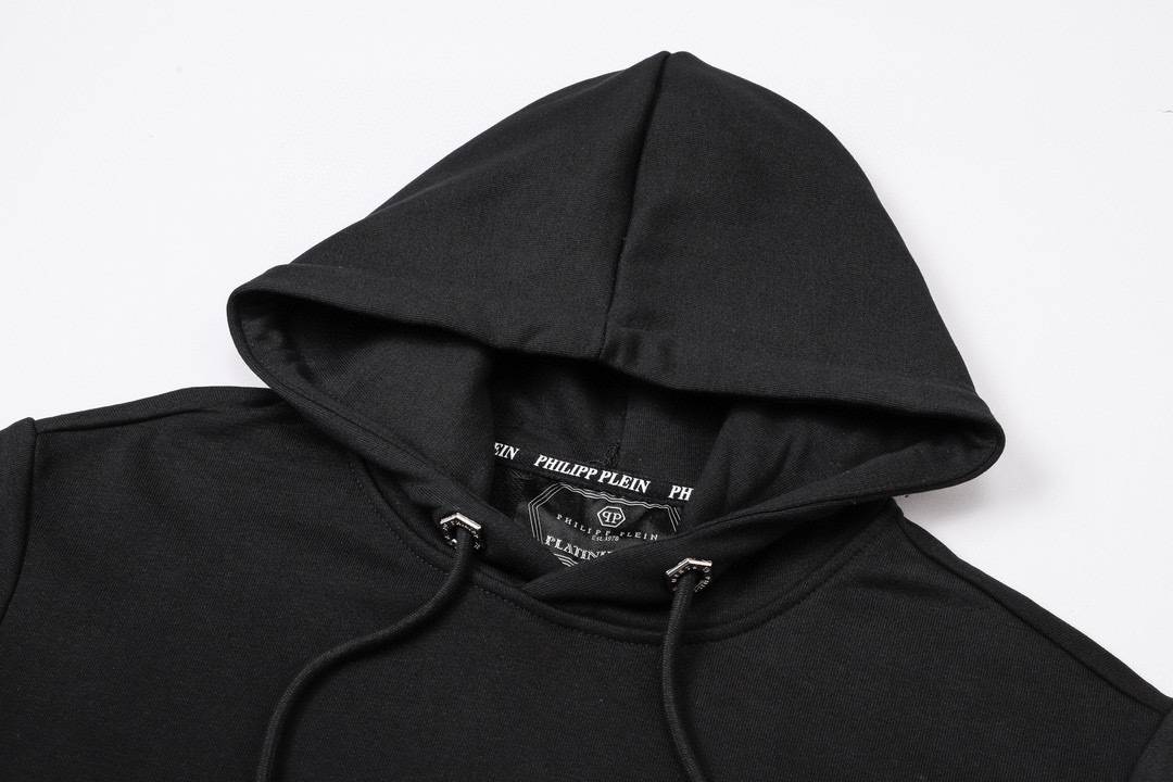 PHILIPP PLEIN フィリッププレイン メンズ パーカー プルオーバー 立体フード ロゴ刺繍 バックプリント ブラック - 画像 8