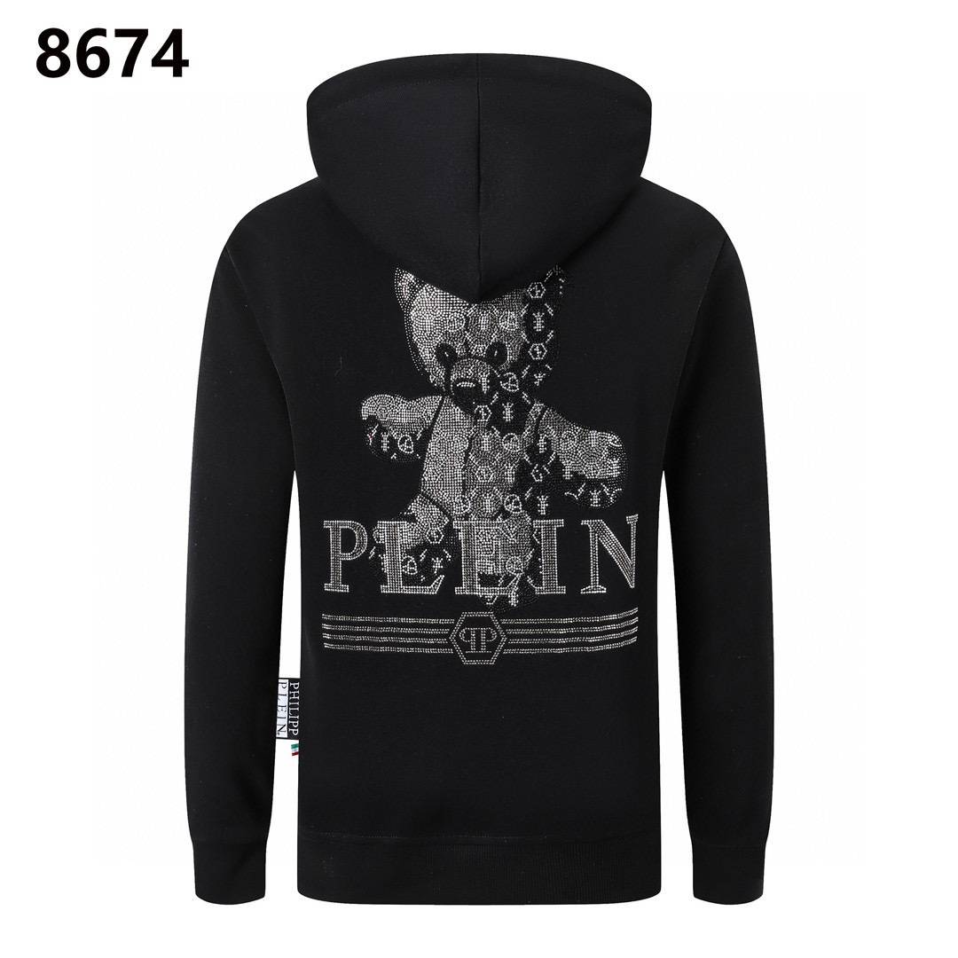 PHILIPP PLEIN フィリッププレイン メンズ パーカー プルオーバー 立体フード ロゴ刺繍 バックプリント ブラック - 画像 9