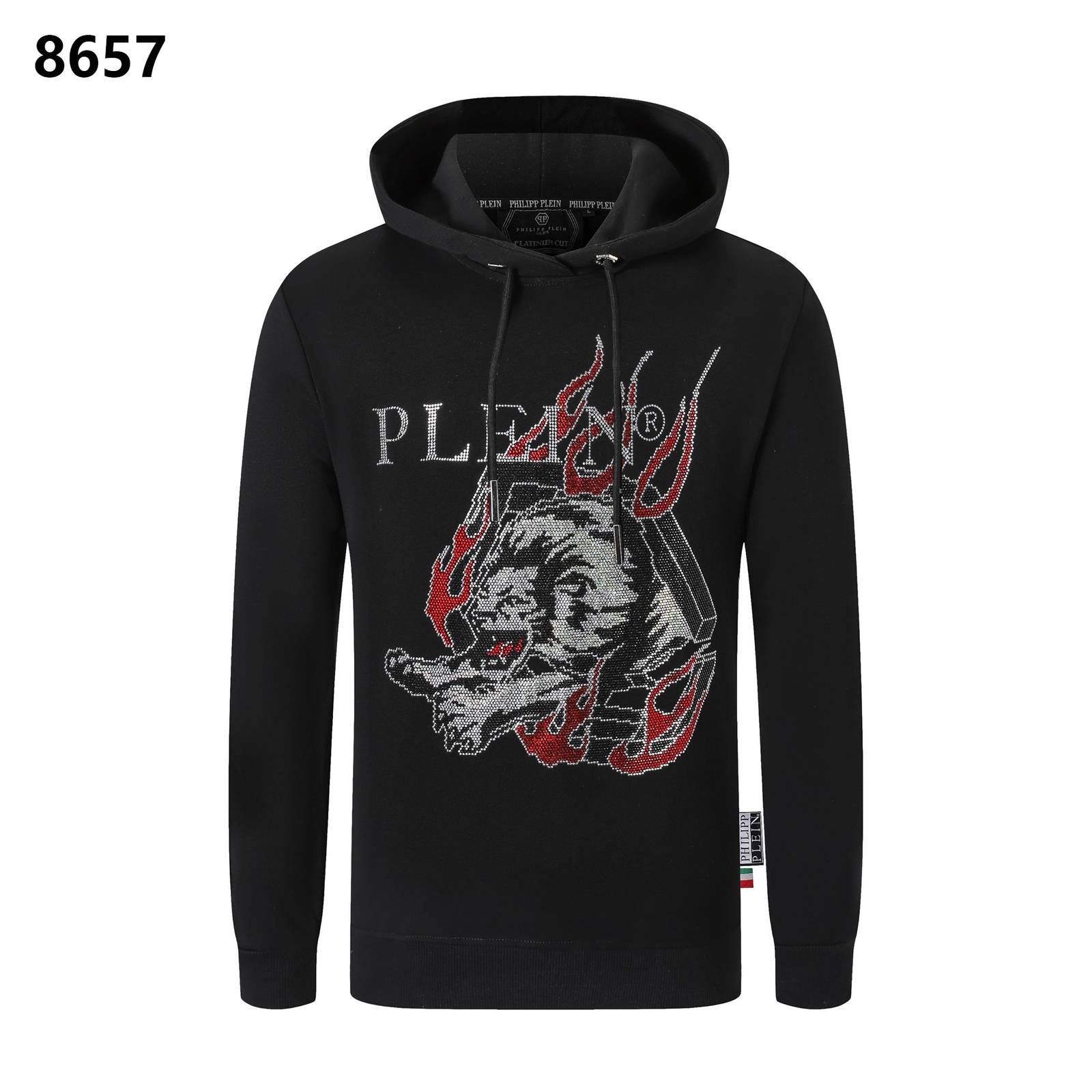 PHILIPP PLEIN フィリッププレイン メンズ パーカー プルオーバー ロゴ刺繍 フロントロゴ オーバーサイズ ストリート ブラック