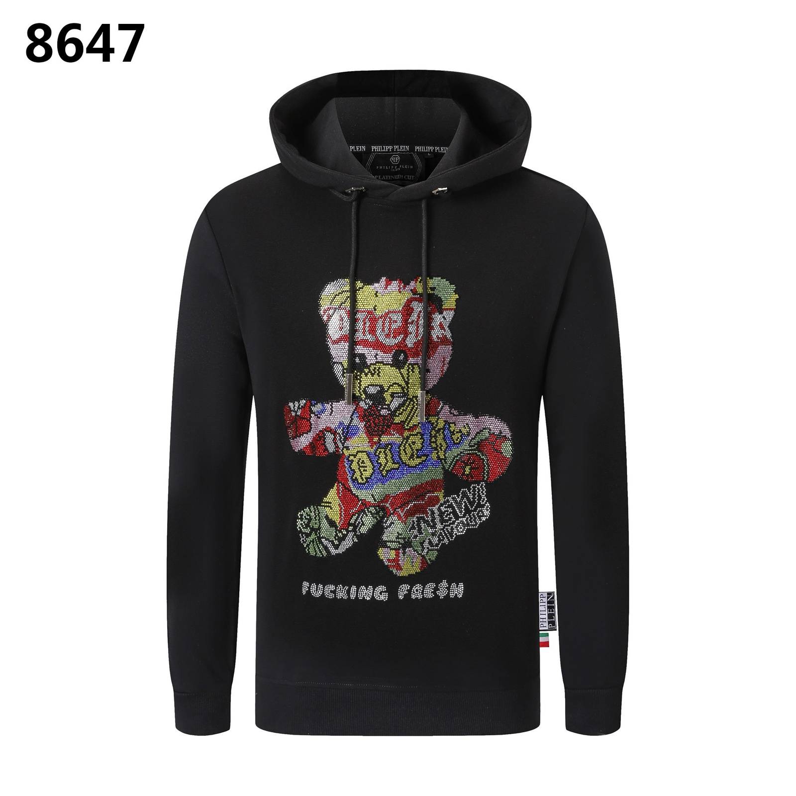PHILIPP PLEIN フィリッププレイン メンズ パーカー プルオーバー フロントロゴ ロゴプリント オーバーサイズ ブラック