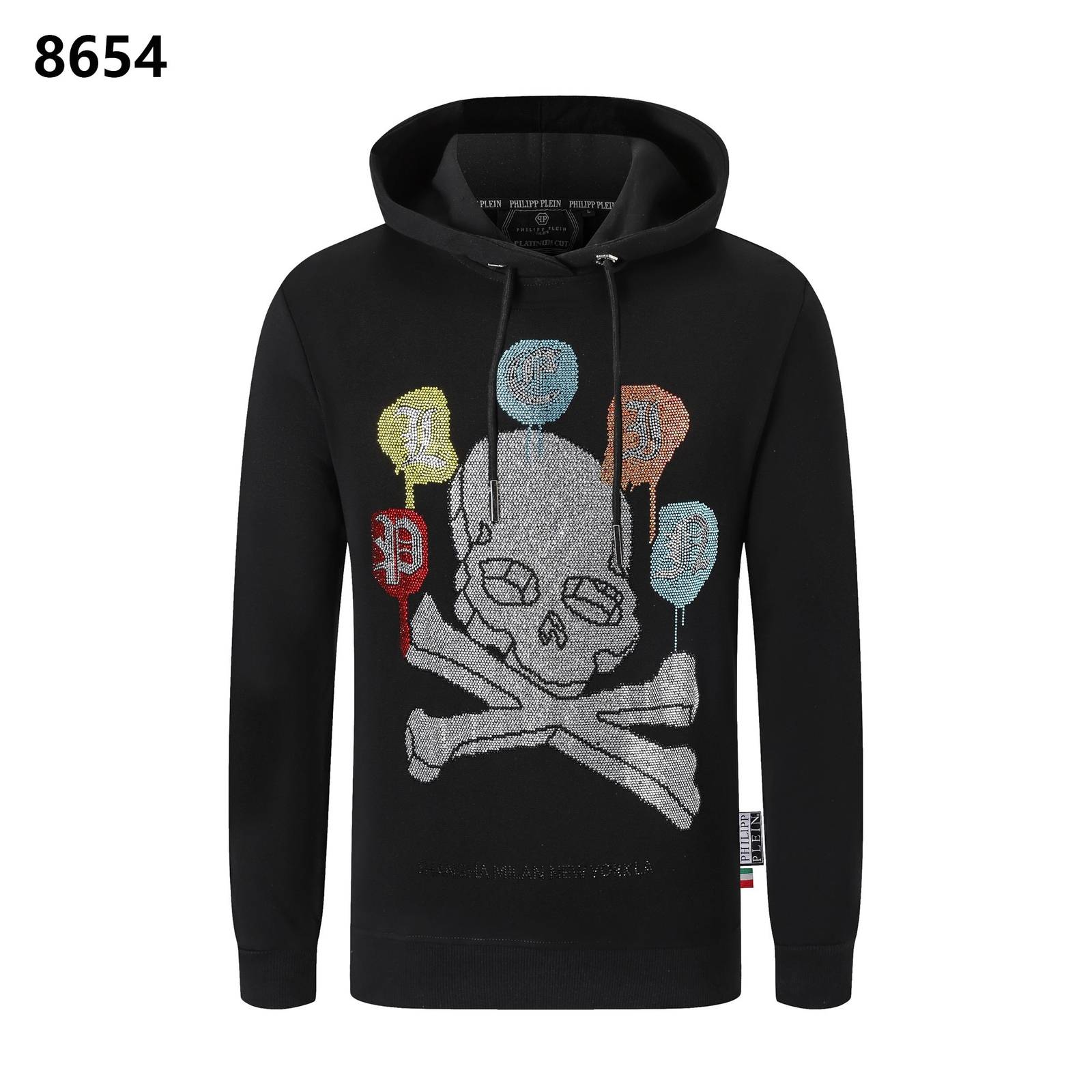 PHILIPP PLEIN フィリッププリーン メンズ パーカー プルオーバー フードの立ち上がりが美しい立体フード ロゴプリント ブラック