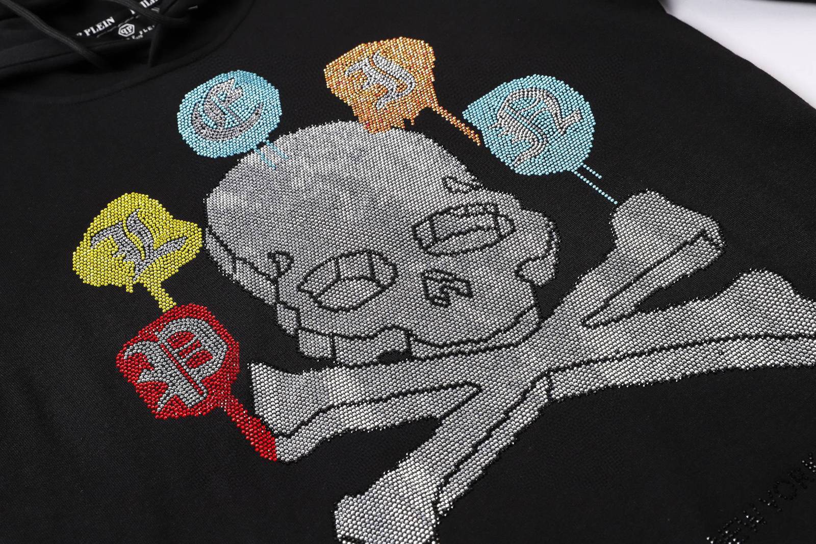 PHILIPP PLEIN フィリッププリーン メンズ パーカー プルオーバー フードの立ち上がりが美しい立体フード ロゴプリント ブラック - 画像 6