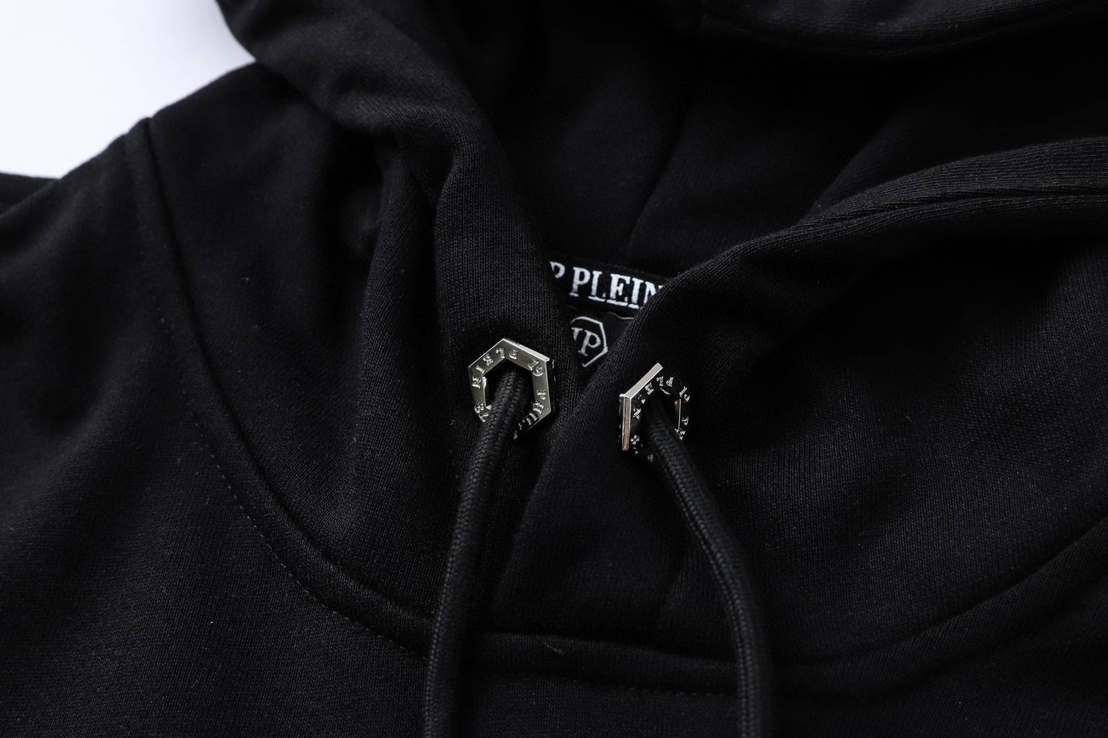 PHILIPP PLEIN フィリッププレイン メンズ パーカー プルオーバーパーカー フロントロゴ サークルロゴ ロゴ刺繍 ドローコード ヘビーウェイト ブラ - 画像 6