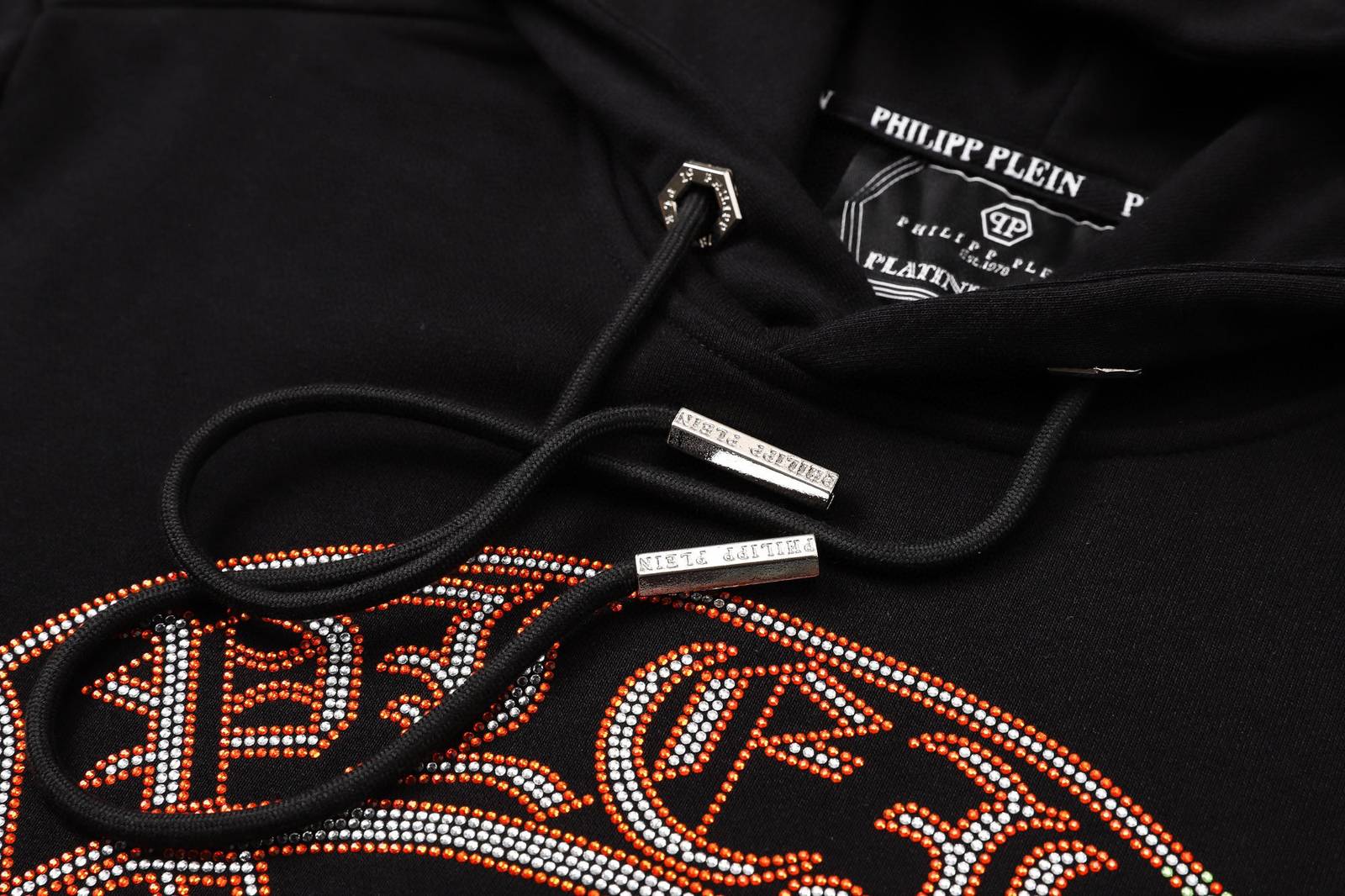 PHILIPP PLEIN フィリッププリーン メンズ パーカー プルオーバー ロゴプリント フロントロゴ フードの立ち上がり 立体フード ブラック - 画像 4