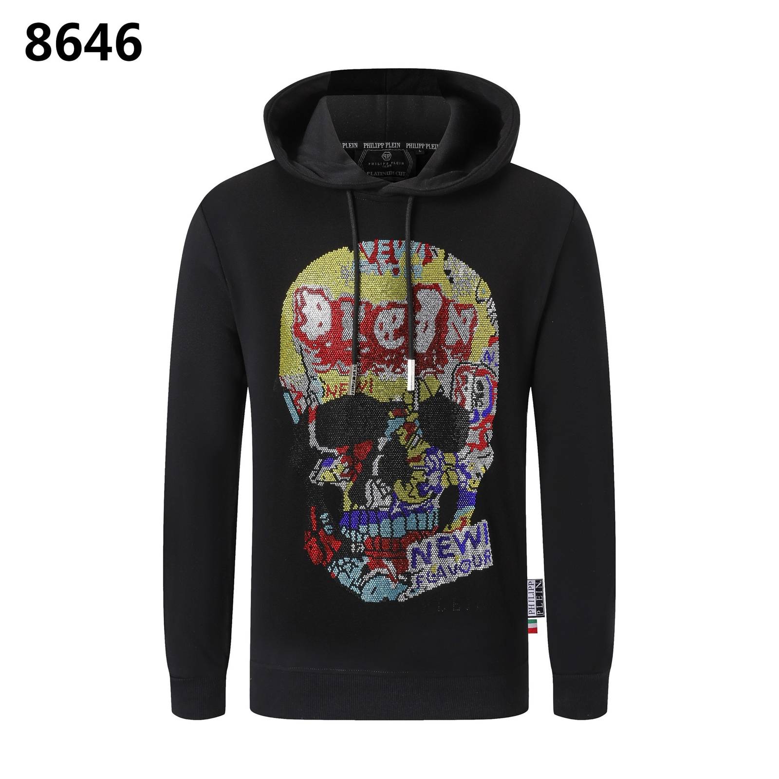 PHILIPP PLEIN フィリッププレイン メンズ パーカー プルオーバー ロゴプリント ストリート ブラック