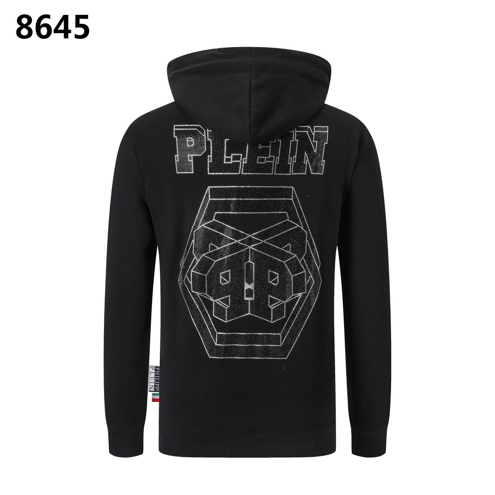 PLEIN プレイン メンズ パーカー プルオーバー ジップパーカー ロゴプリント フロントロゴ オーバーサイズ ブラック