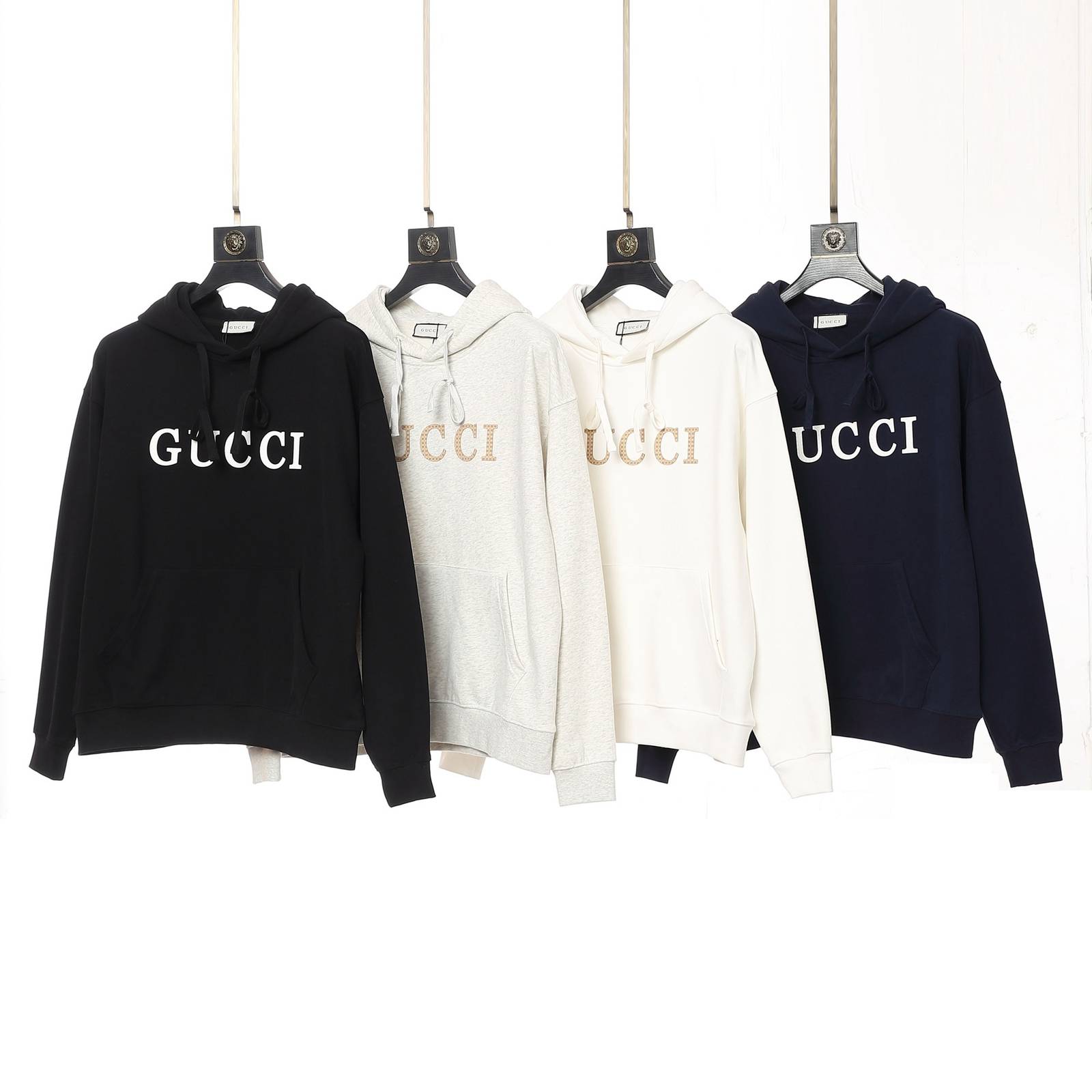 GUCCI メンズ パーカー プルオーバーパーカー ロゴプリント フードの立ち上がりが美しい ストリート ブラック ホワイト グレー - 画像 6