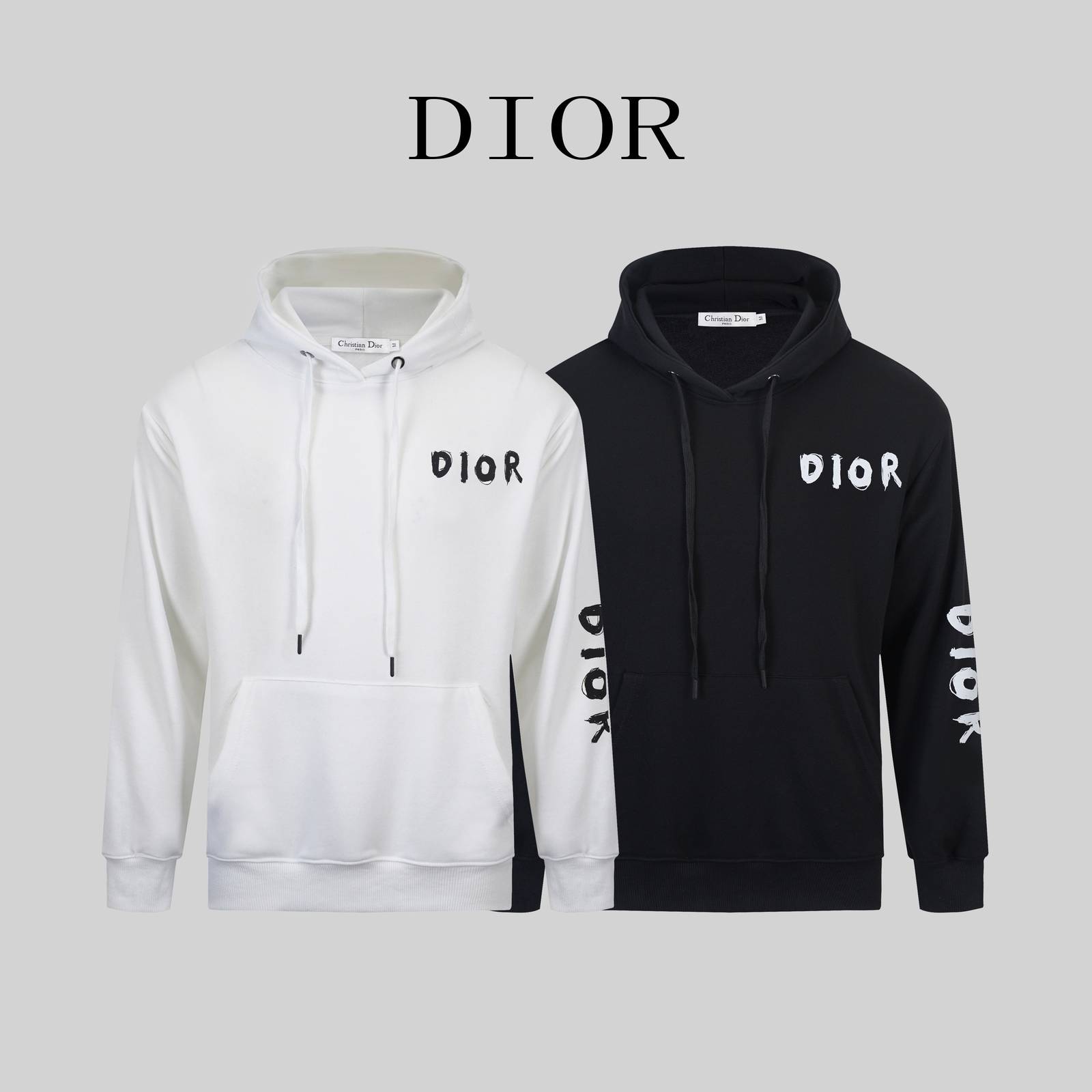 DIOR メンズ パーカー プルオーバー ロゴプリント フードの立ち上がり オーバーサイズ ブラック