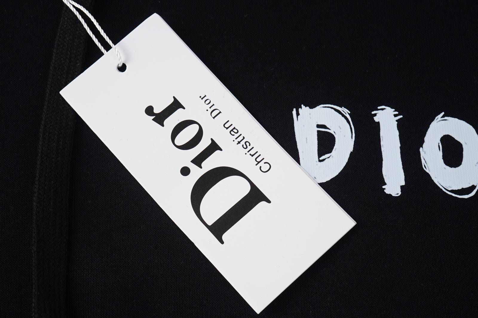 DIOR メンズ パーカー プルオーバー ロゴプリント フードの立ち上がり オーバーサイズ ブラック - 画像 2
