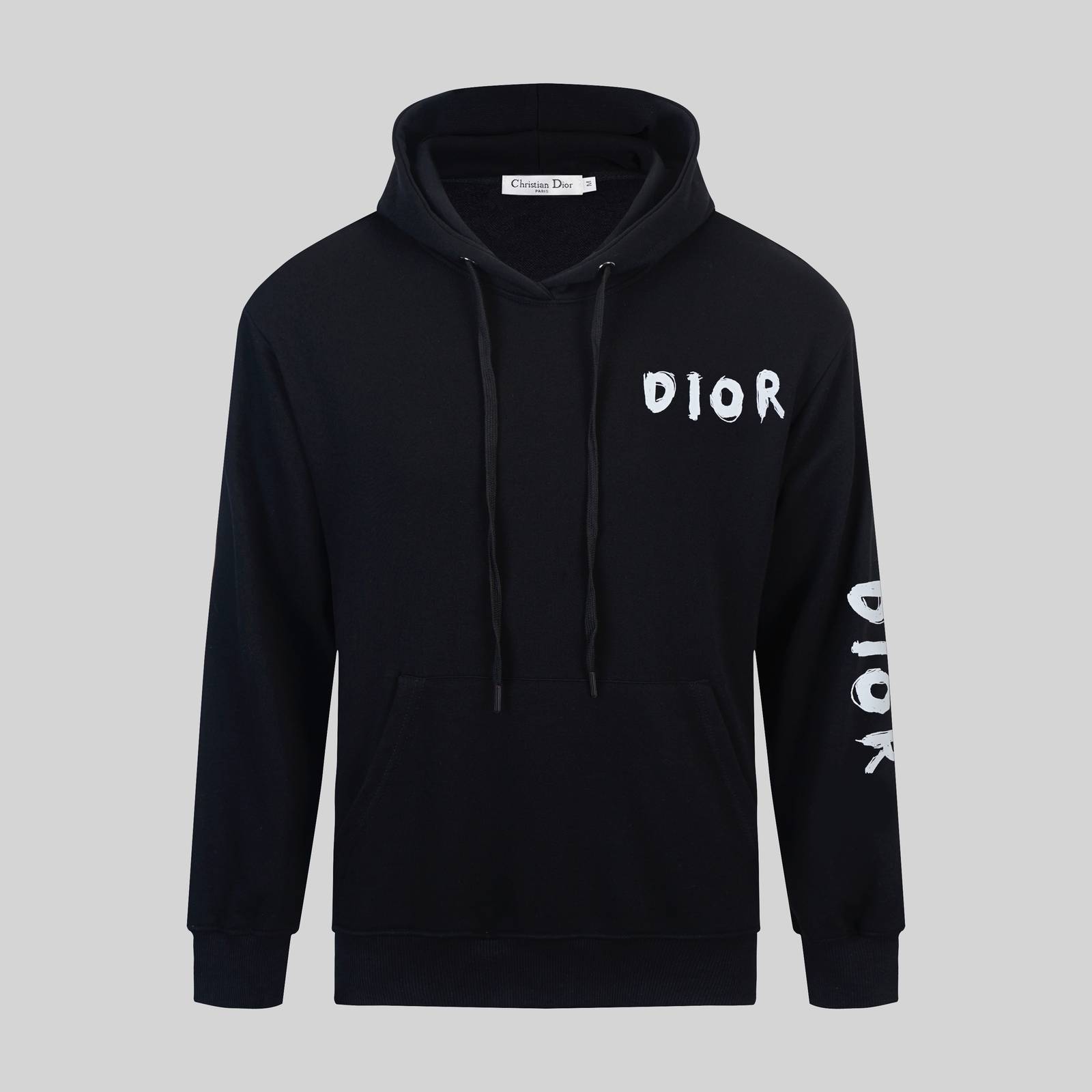 DIOR メンズ パーカー プルオーバー ロゴプリント フードの立ち上がり オーバーサイズ ブラック - 画像 7