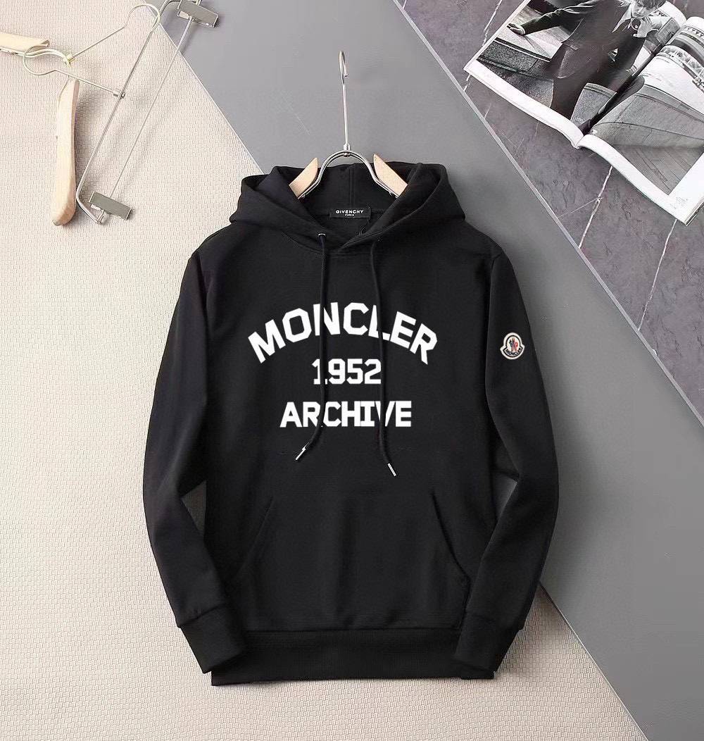 MONCLER モンクレール メンズ パーカー プルオーバー フードの立ち上がりが美しい ロゴプリント オーバーサイズ ブラック - 画像 9