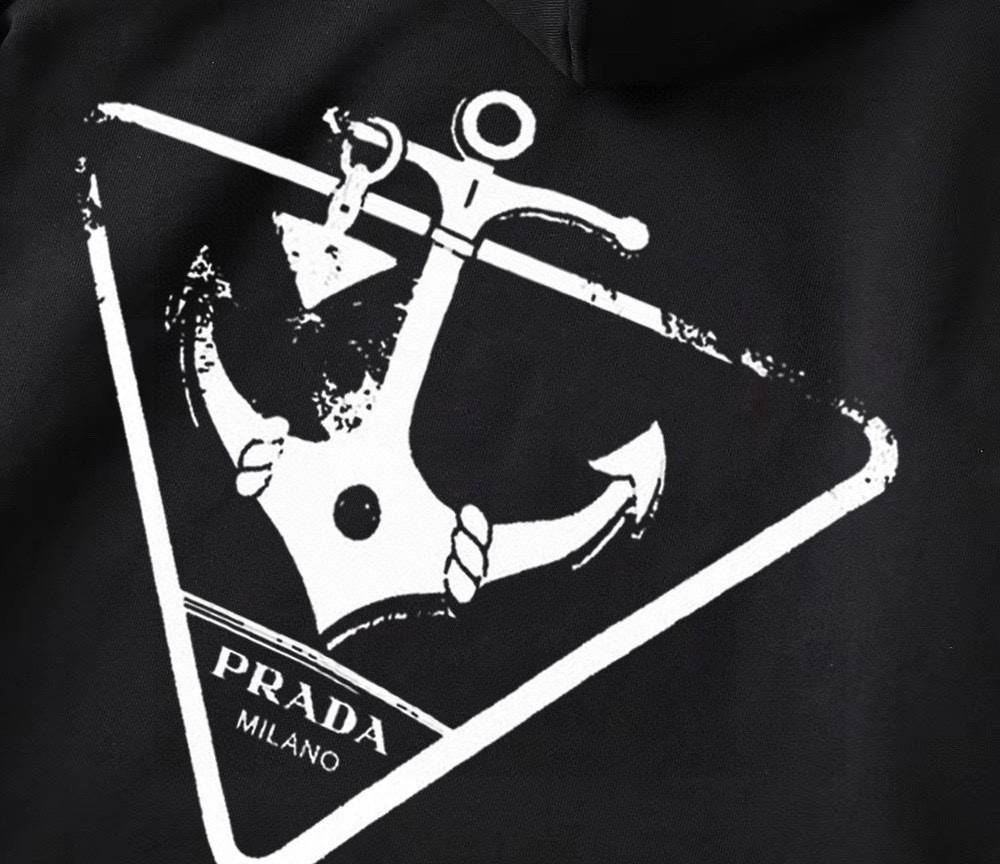 PRADA メンズ パーカー プルオーバーパーカー ロゴプリント フロントロゴ オーバーサイズ フードの立ち上がり ブラック - 画像 5