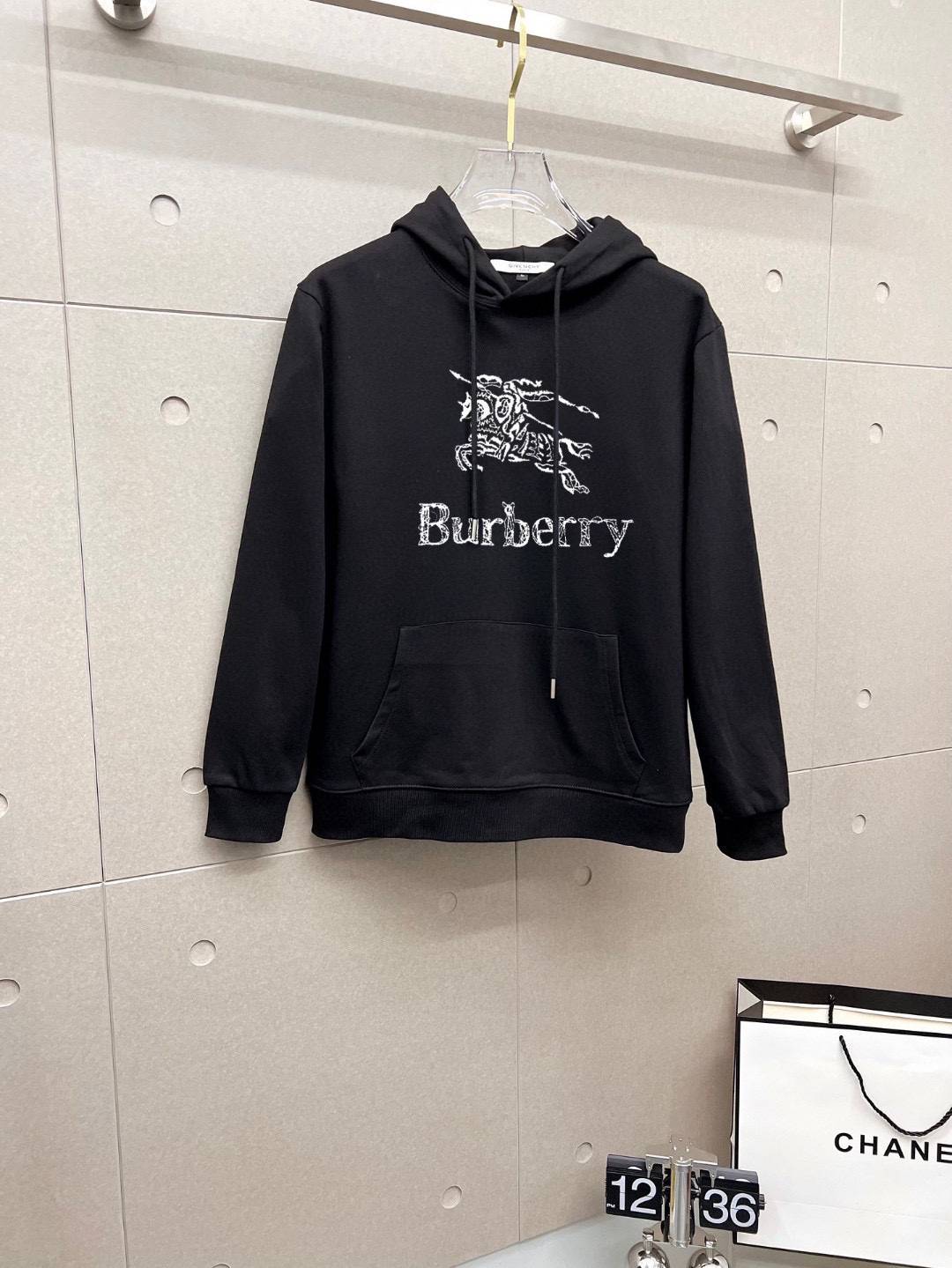 BURBERRY バーバリー メンズ パーカー プルオーバー ロゴ刺繍 フード オーバーサイズ ストリート ブラック