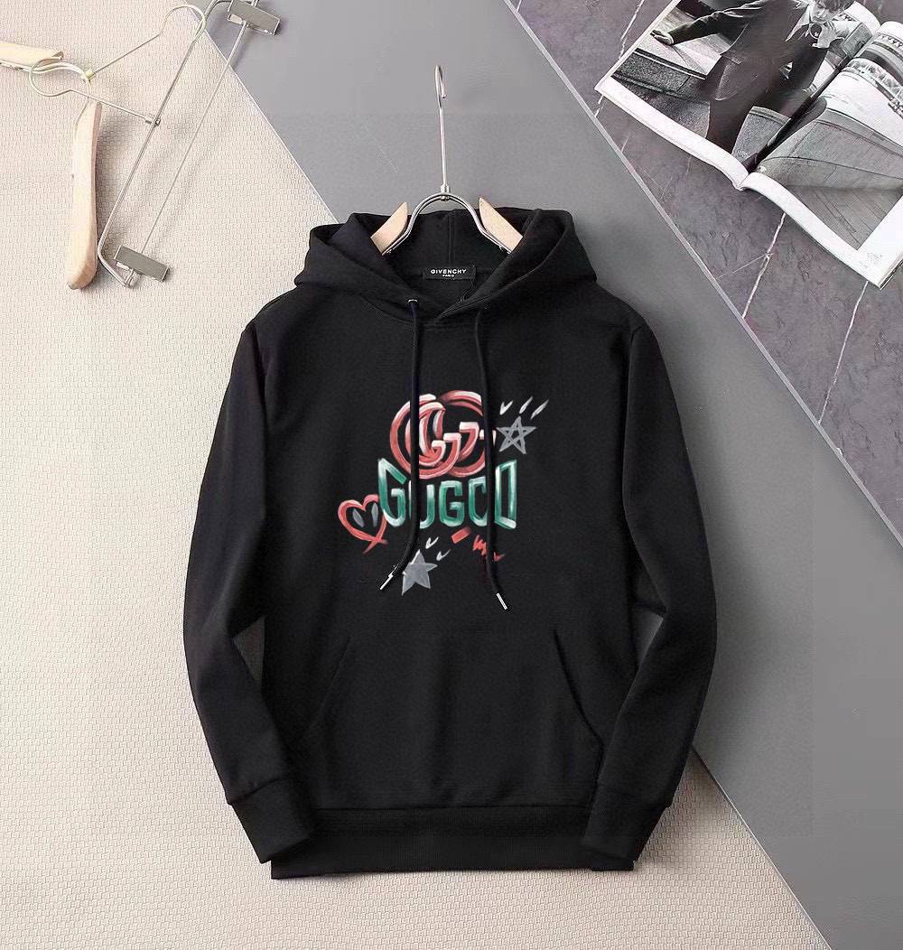 GUCCI グッチ メンズ パーカー プルオーバー フロントロゴプリント フードの立ち上がりが美しい オーバーサイズ ブラック
