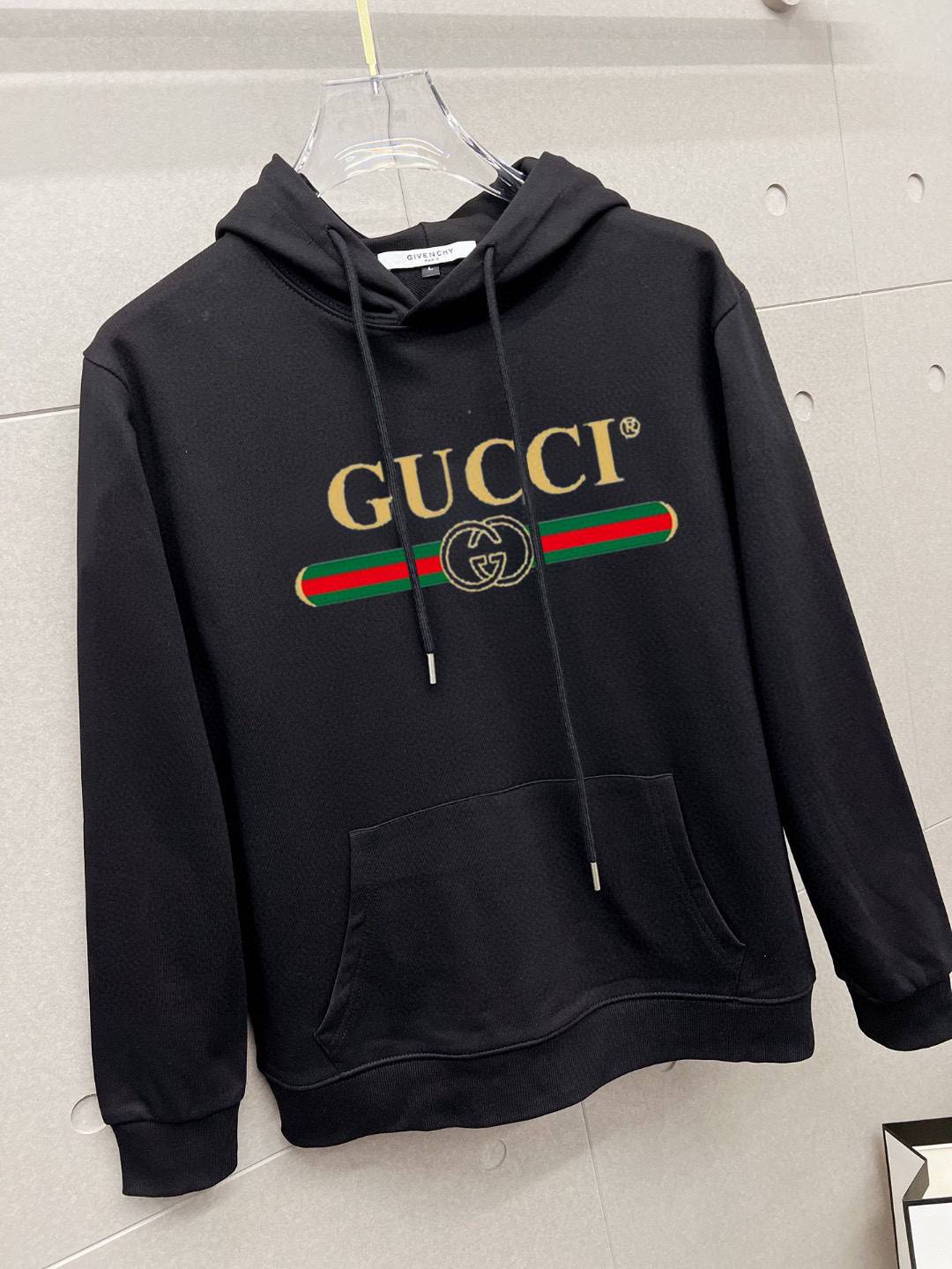 GUCCI グッチ メンズ パーカー プルオーバーパーカー ロゴプリント フロントロゴ オーバーサイズ ストリート ブラック ホワイト - 画像 5