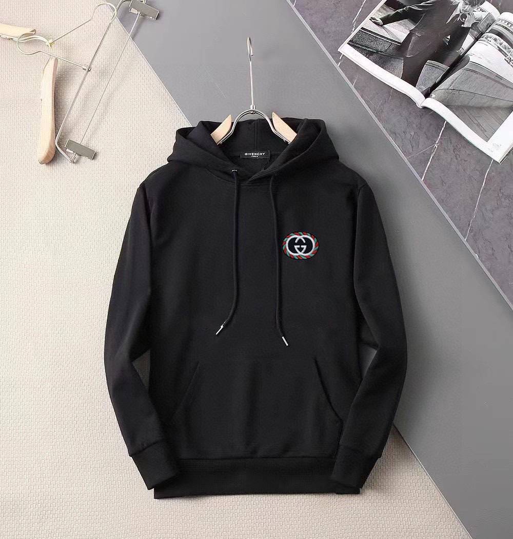 GUCCI グッチ メンズ パーカー プルオーバーパーカー フードの立ち上がりが美しい オーバーサイズ ロゴプリント ブラック ホワイト - 画像 9