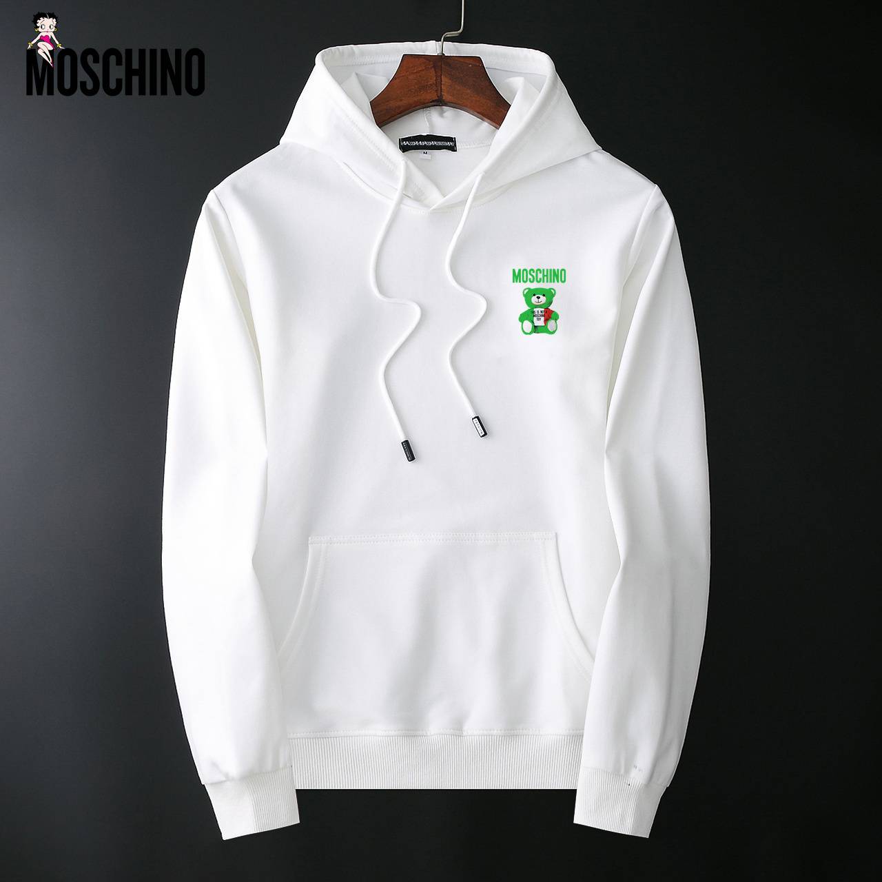 MOSCHINO モスキノ メンズ パーカー プルオーバー フード付き ロゴプリント シャンブレーファブリック フロントロゴ ブラック - 画像 11