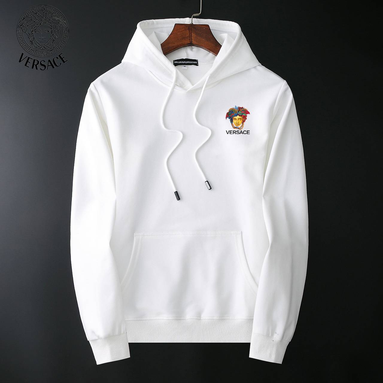 VERSACE ヴェルサーチ メンズ パーカー プルオーバーパーカー ロゴプリント オーバーサイズ ストリート メンズ フロントロゴ ヨーロッパスタイル ブラッ - 画像 11