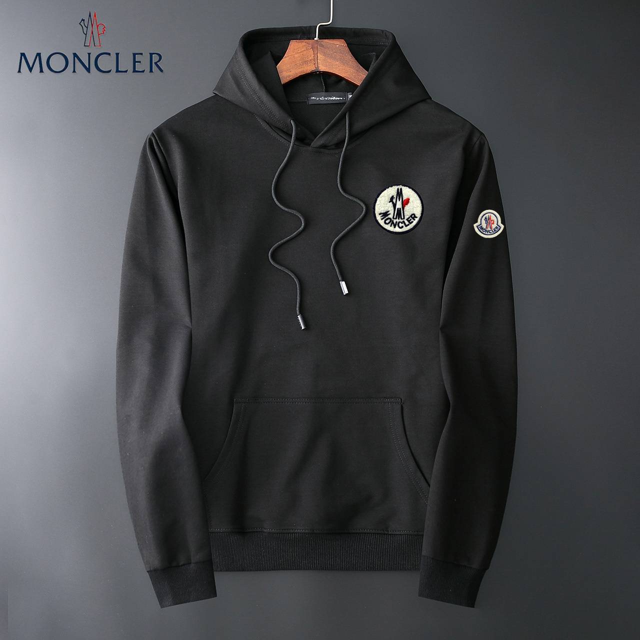 MONCLER モンクレール メンズ パーカー プルオーバー フード付き ロゴプリント オーバーサイズ ブラック