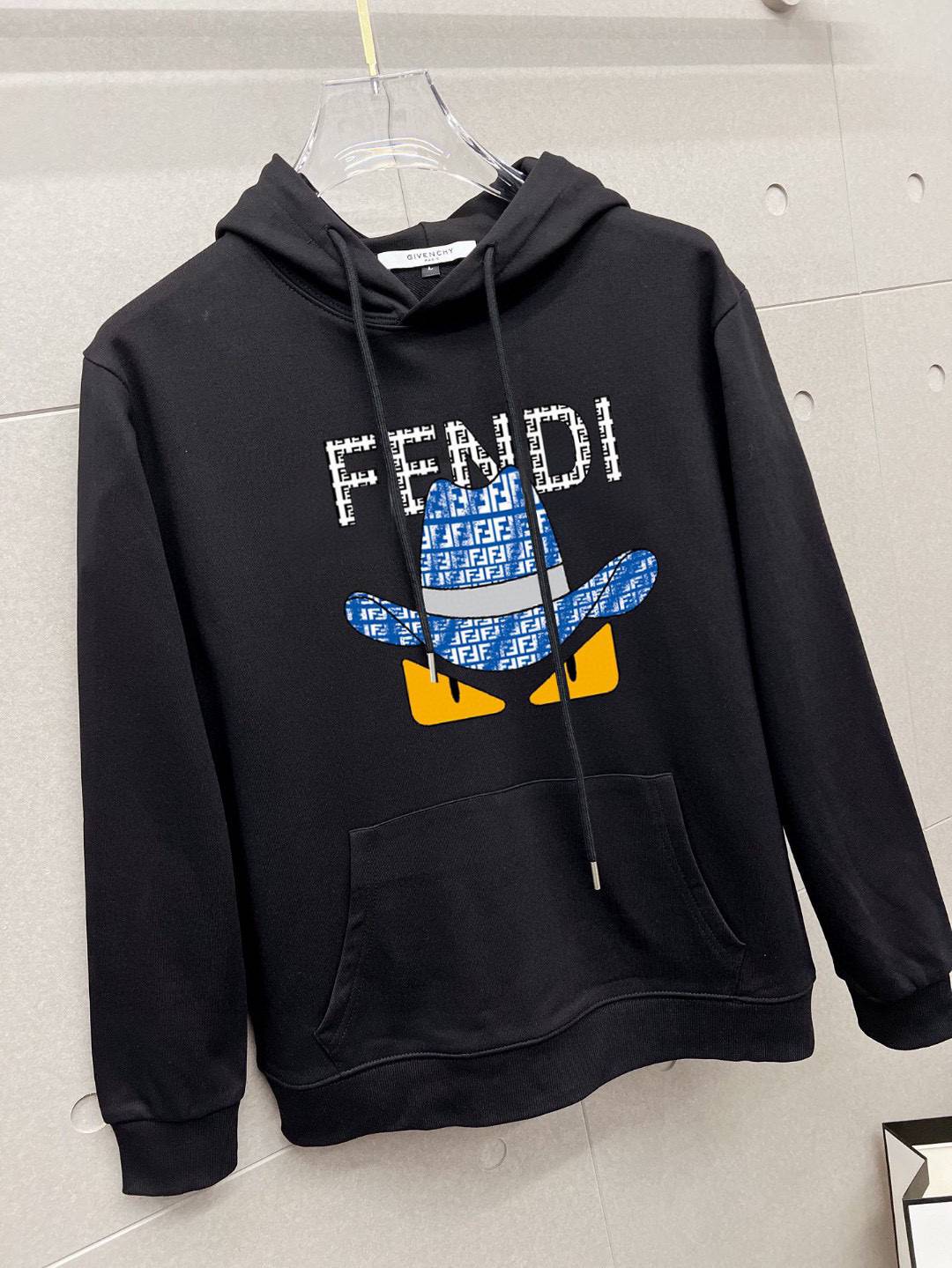 FENDI フェンディ メンズ パーカー プルオーバーパーカー フロントロゴ ロゴプリント オーバーサイズ 秋冬 ブラック ホワイト - 画像 5