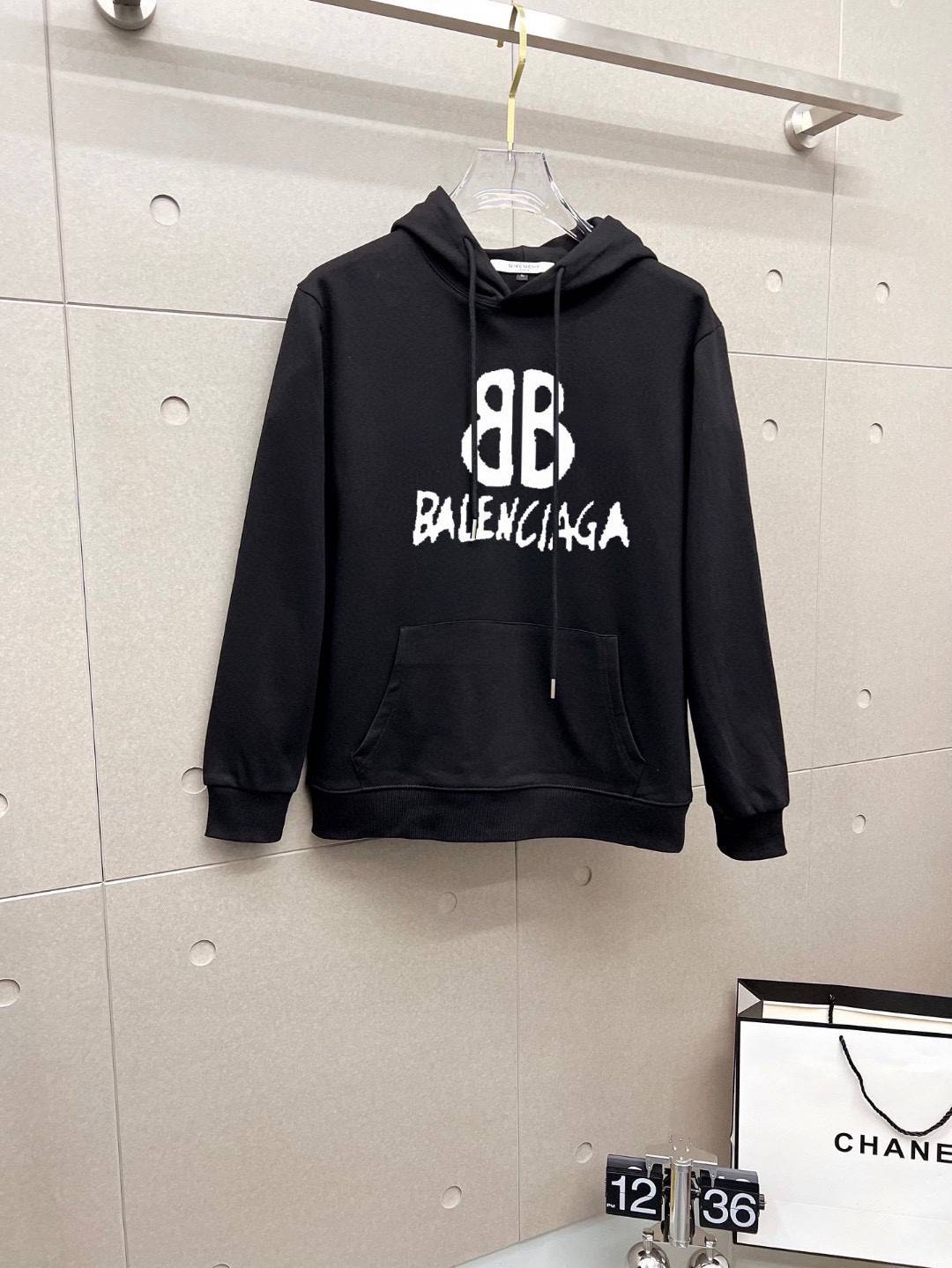 BALENCIAGA バレンシアガ メンズ パーカー プルオーバー フロントロゴプリント オーバーサイズ ブラック ホワイト - 画像 9