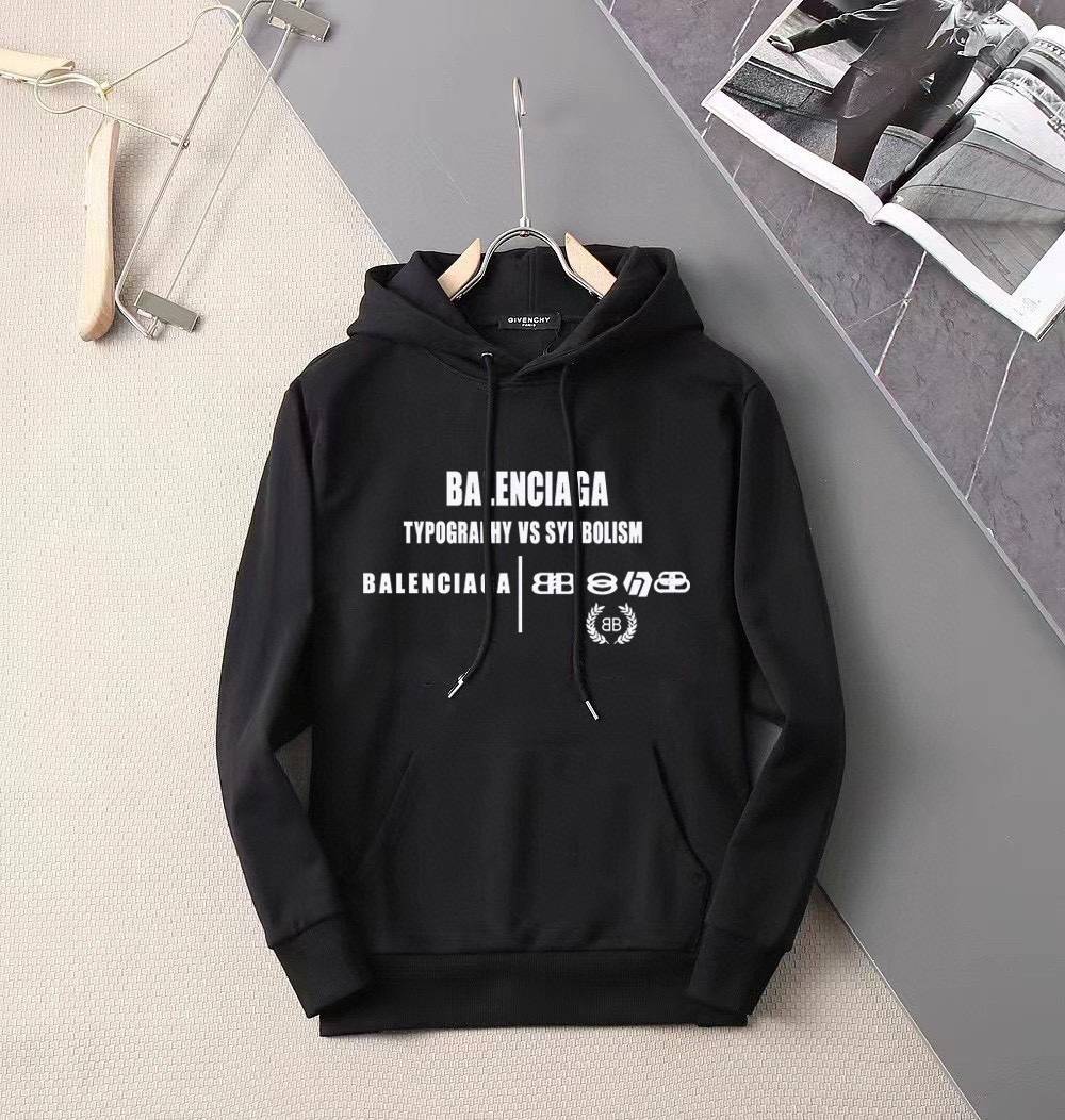 BALENCIAGA バレンシアガ メンズ パーカー プルオーバー フロントロゴプリント オーバーサイズ ドロップショルダー ブラック