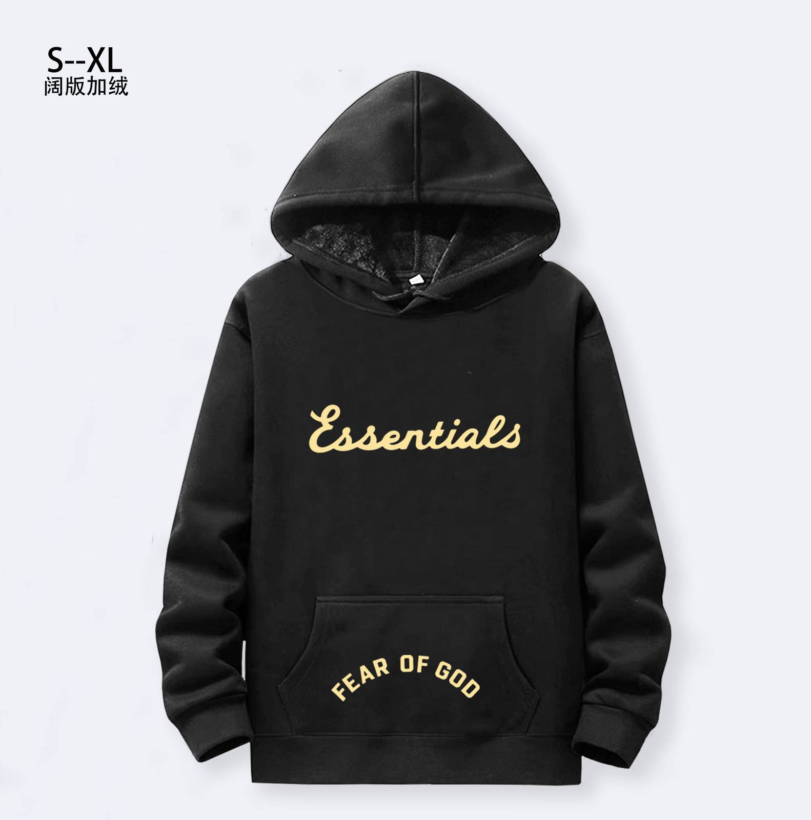 ESSENTIALS エッセンシャルズ メンズ パーカー プルオーバー フードの立ち上がり ロゴプリント オーバーサイズ ブラック グレー