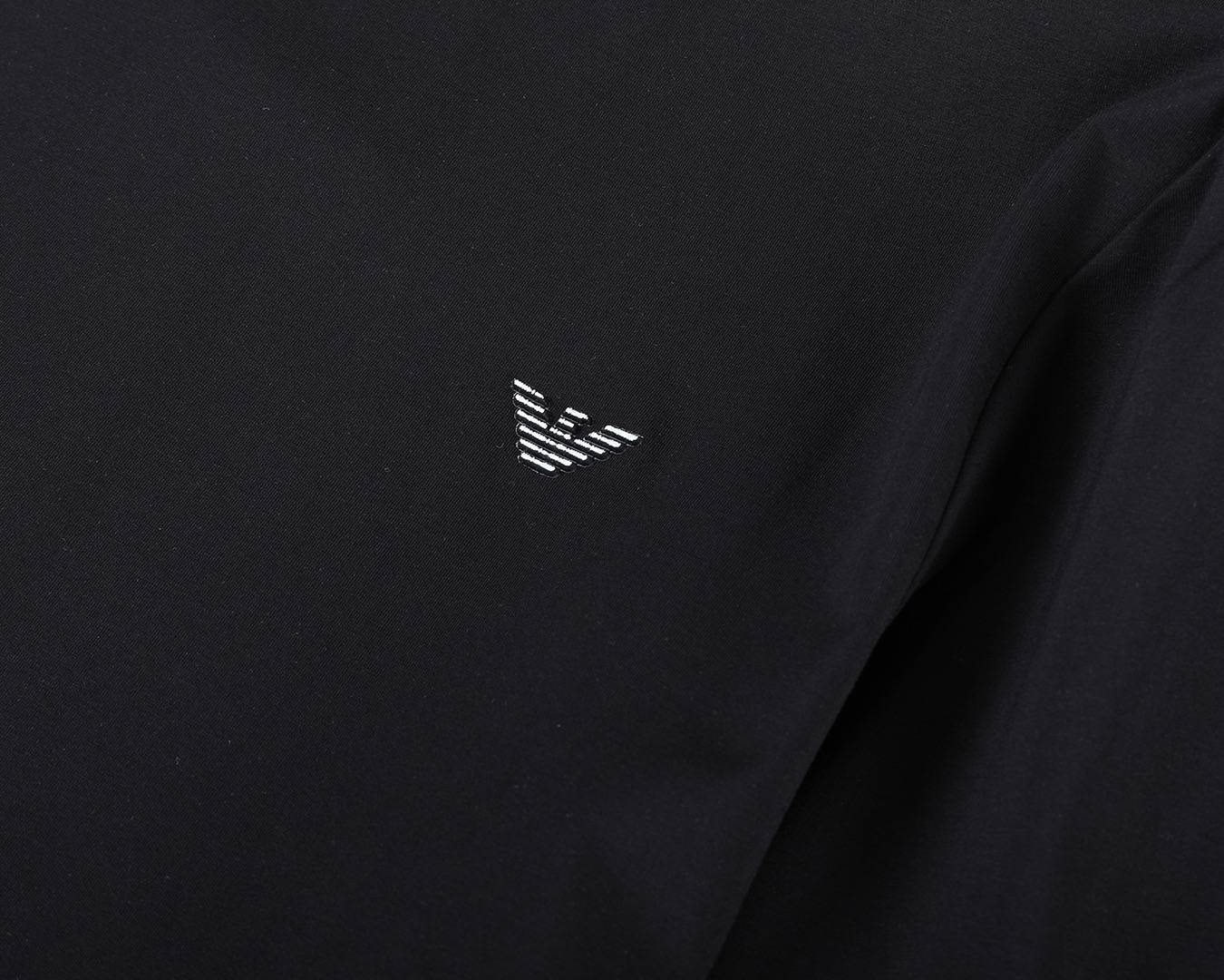 ARMANI エルメス メンズ ロンT 長袖Tシャツ クルーネック 袖リブ ロゴ刺繍 上質コットン ブラック - 画像 4