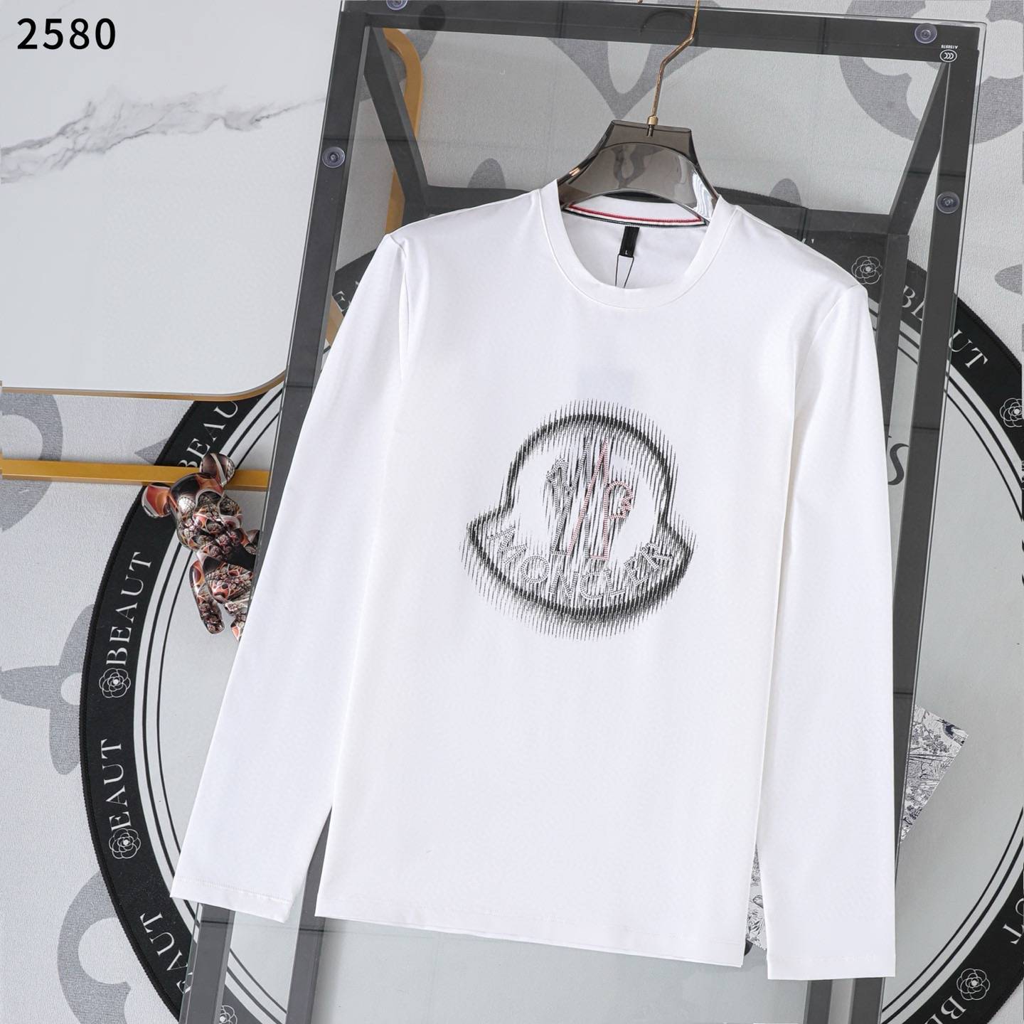 MONCLER モンクレール メンズ ロンT 長袖Tシャツ クルーネック 袖リブ サークルロゴ ロゴプリント オーバーサイズ ブラック ホワイト ネイビー - 画像 5