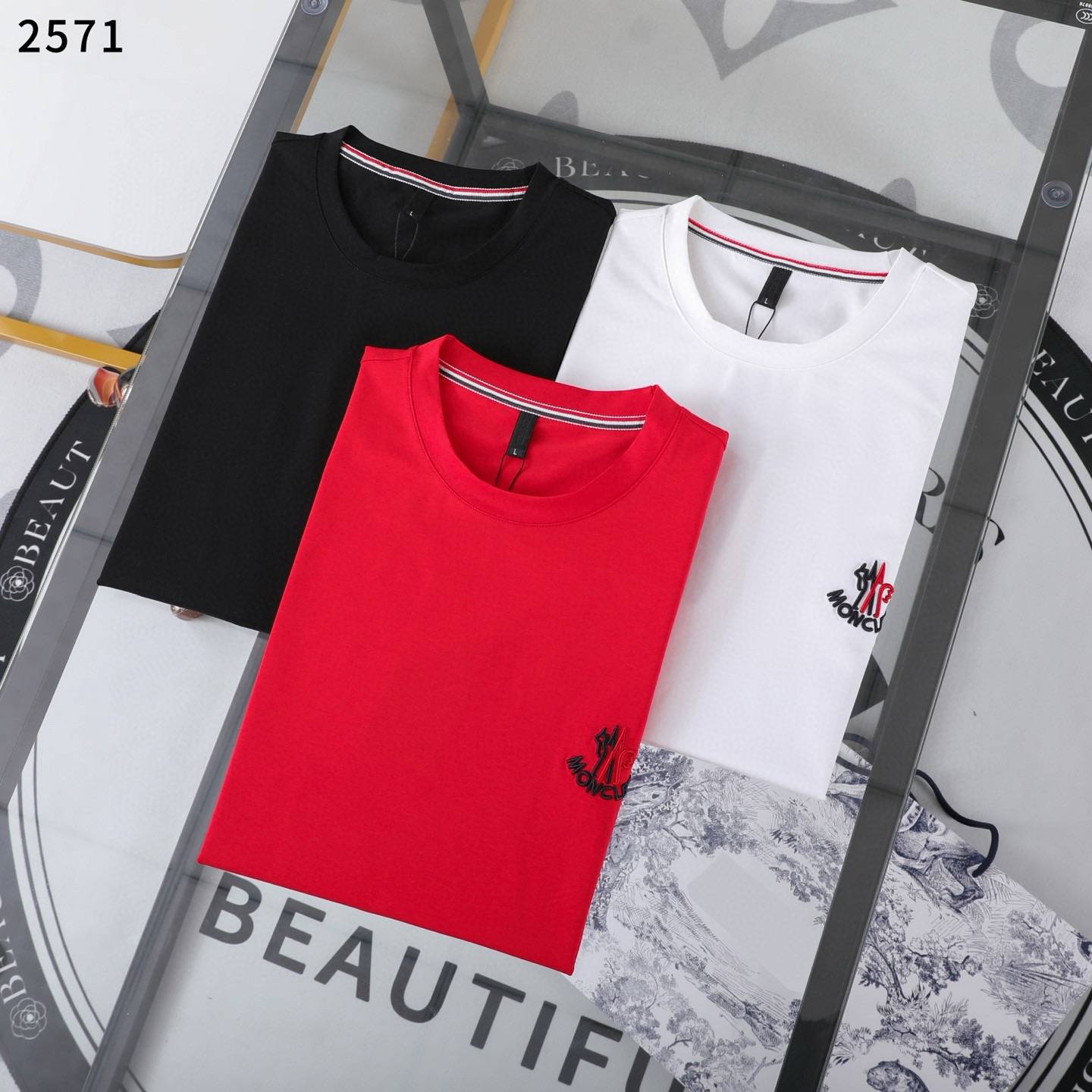 MONCLER モンクレール メンズ 長袖Tシャツ クルーネック 袖リブ ロゴ刺繍 オーバーサイズ レイヤード ブラック ホワイト レッド - 画像 2