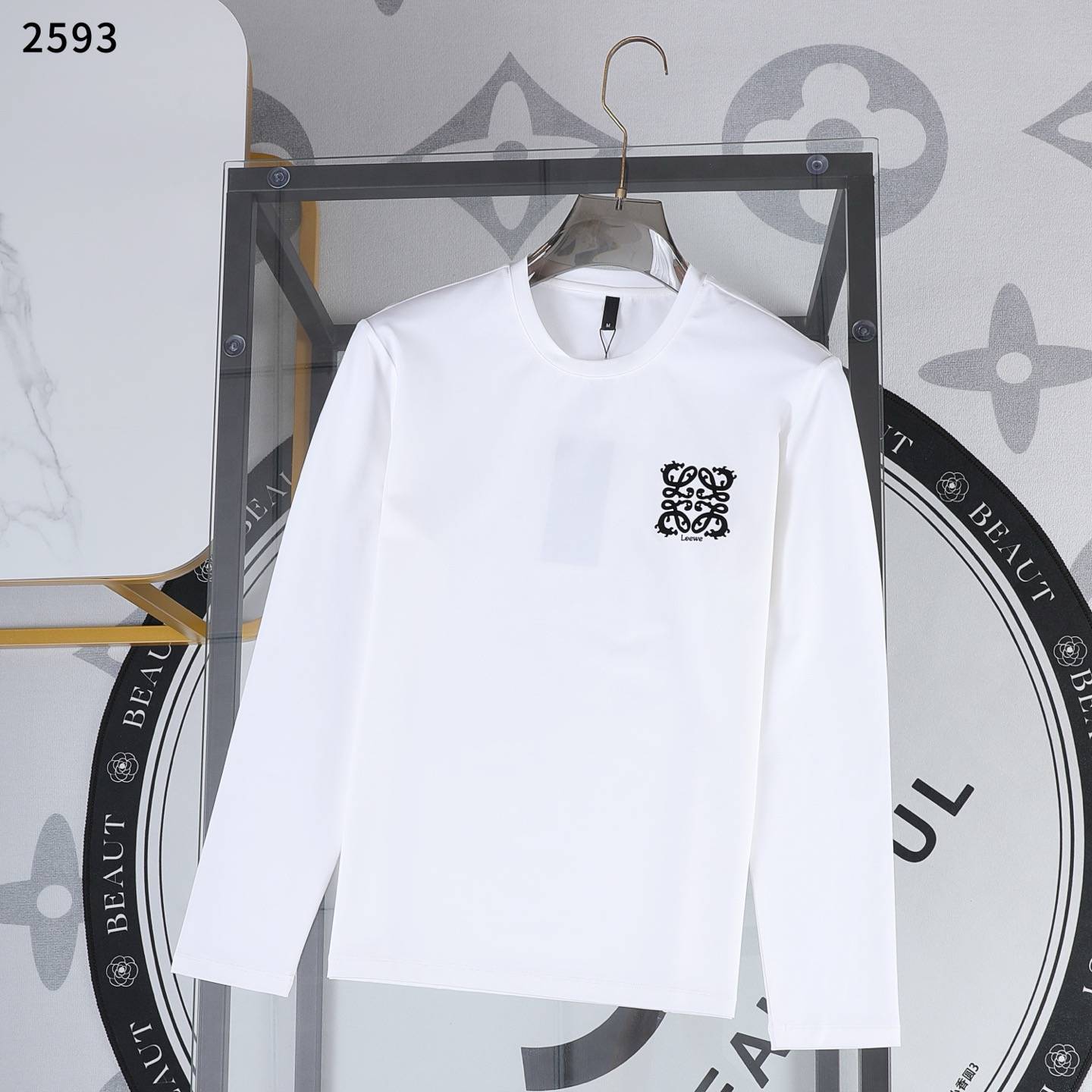 LOEWE ロエベ メンズ ロンT 長袖Tシャツ クルーネック 袖リブ ロゴ刺繍 オーバーサイズ ブラック ホワイト