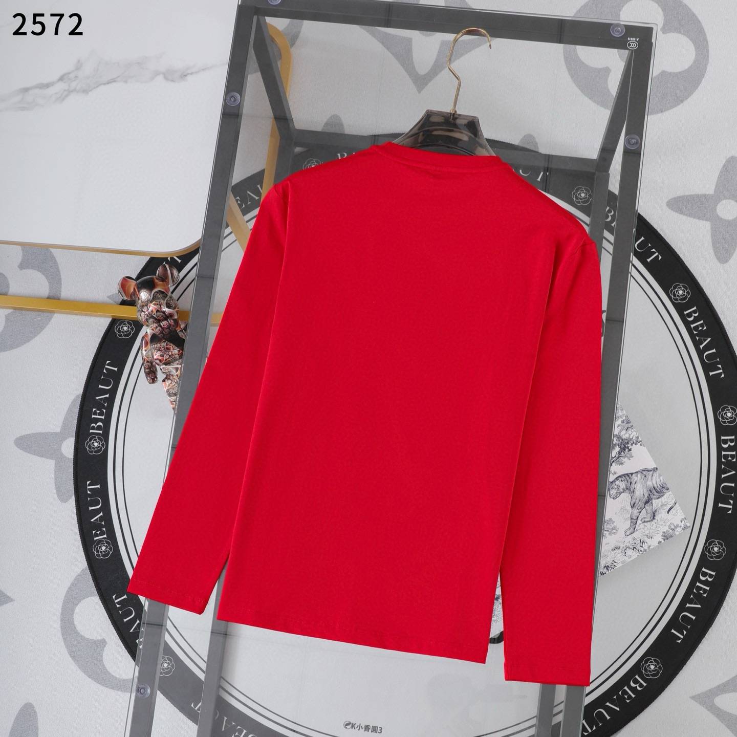 PRADA メンズ ロンT 長袖Tシャツ クルーネック 袖リブ アームプリント オーバーサイズ ブラック レッド ホワイト - 画像 3