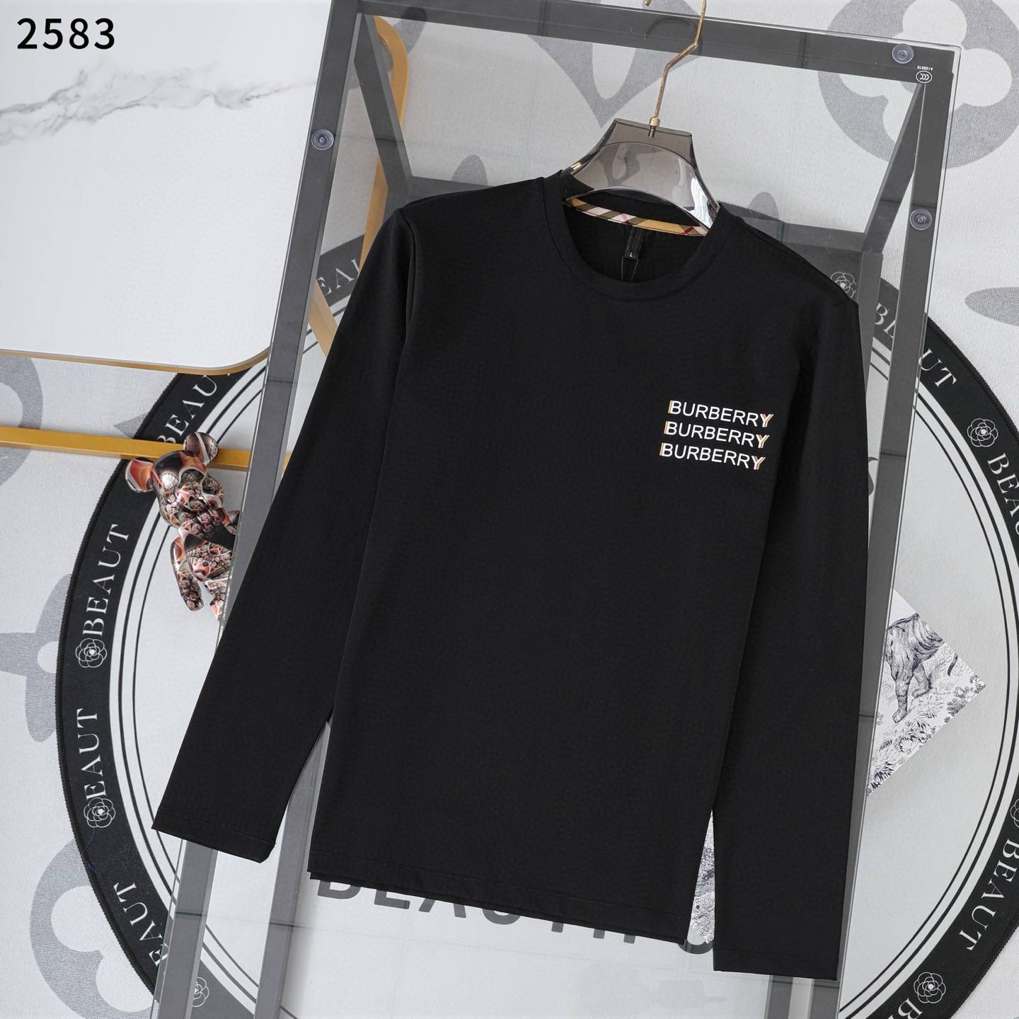 BURBERRY バーバリー メンズ ロンT 長袖Tシャツ クルーネック 袖リブ ロゴプリント オーバーサイズ ブラック ホワイト オレンジ