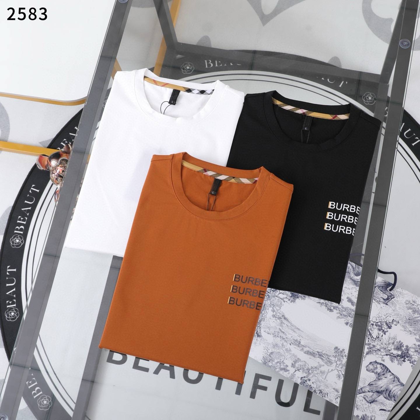 BURBERRY バーバリー メンズ ロンT 長袖Tシャツ クルーネック 袖リブ ロゴプリント オーバーサイズ ブラック ホワイト オレンジ - 画像 2