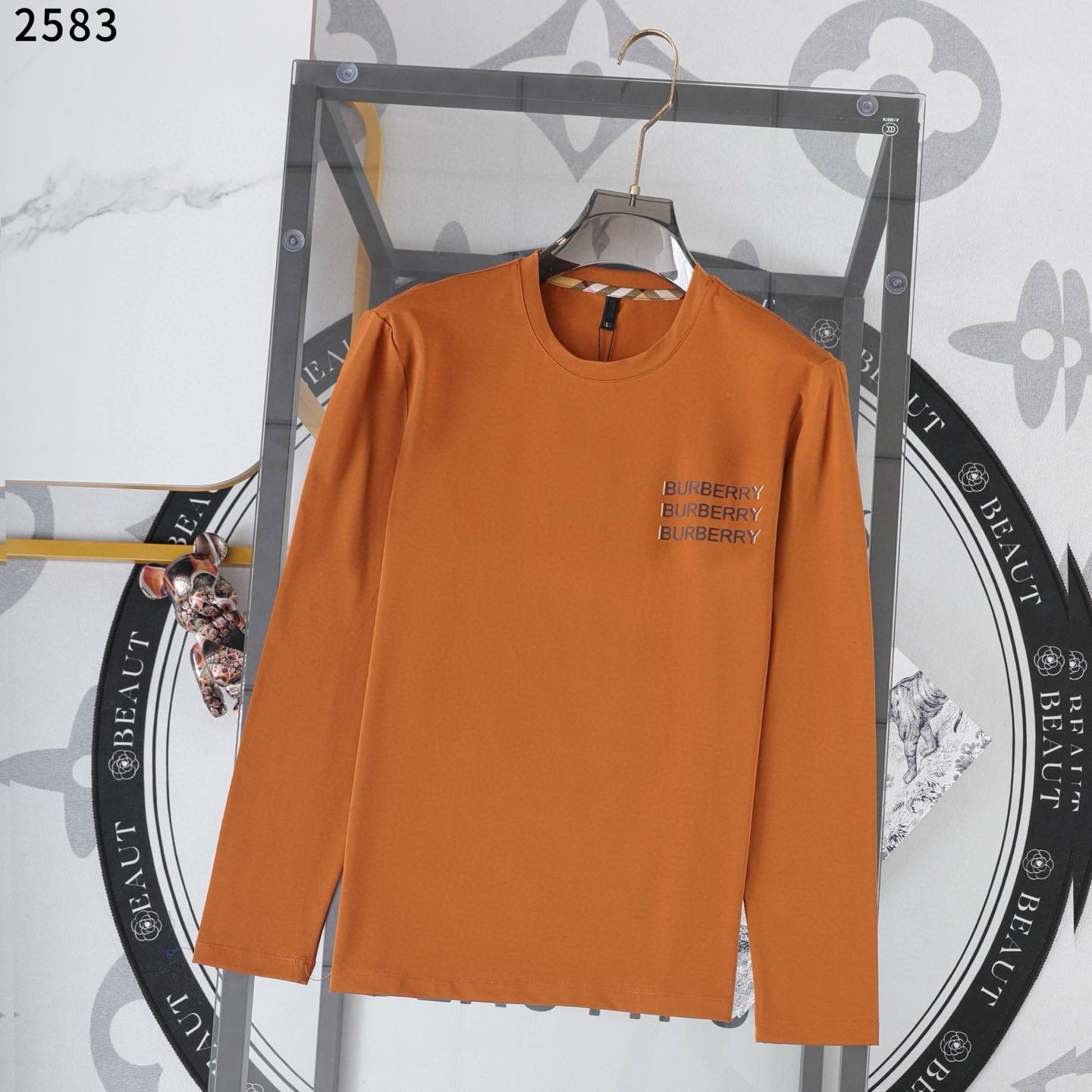 BURBERRY バーバリー メンズ ロンT 長袖Tシャツ クルーネック 袖リブ ロゴプリント オーバーサイズ ブラック ホワイト オレンジ - 画像 5