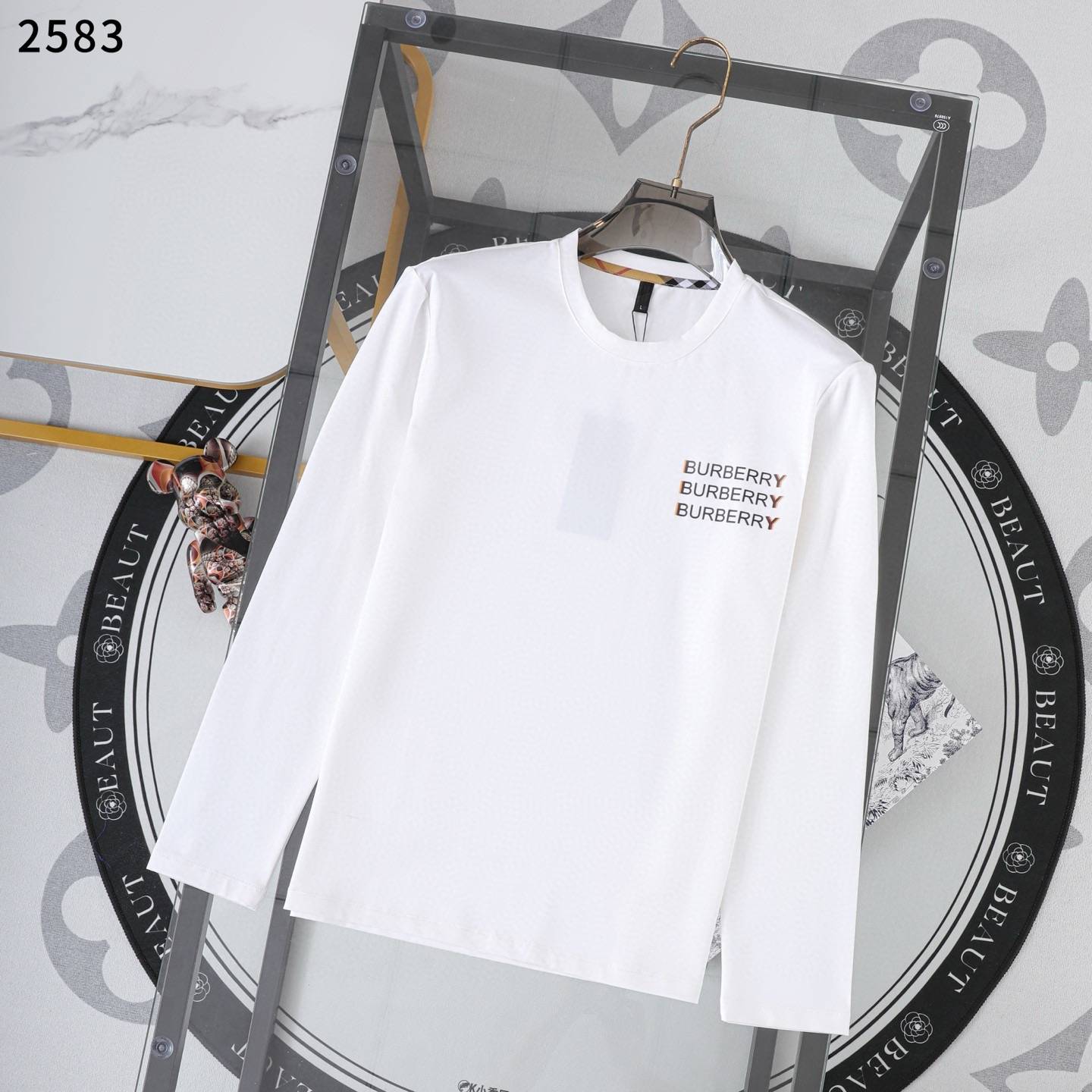 BURBERRY バーバリー メンズ ロンT 長袖Tシャツ クルーネック 袖リブ ロゴプリント オーバーサイズ ブラック ホワイト オレンジ - 画像 6
