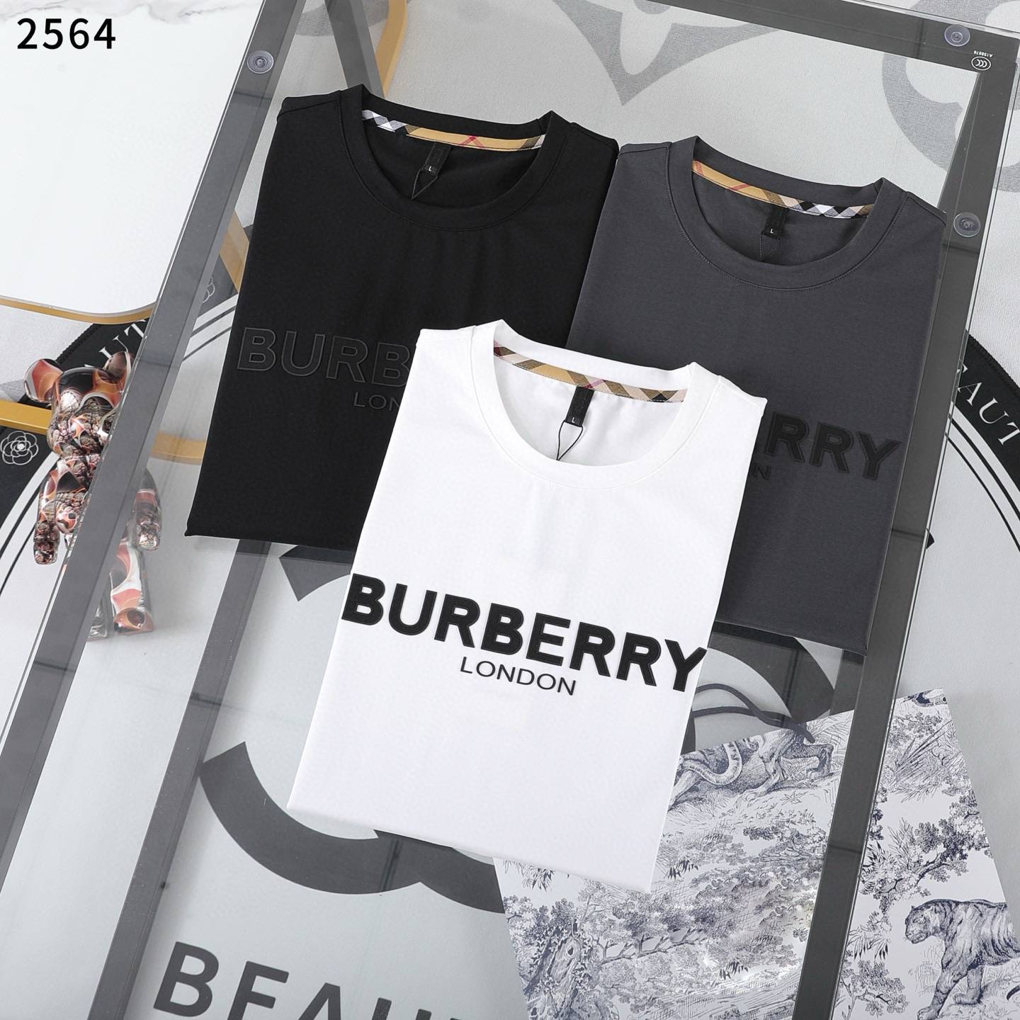 BURBERRY メンズ ロンT 長袖Tシャツ クルーネック 袖リブ ロゴプリント オーバーサイズ ブラック ホワイト チャコール - 画像 2