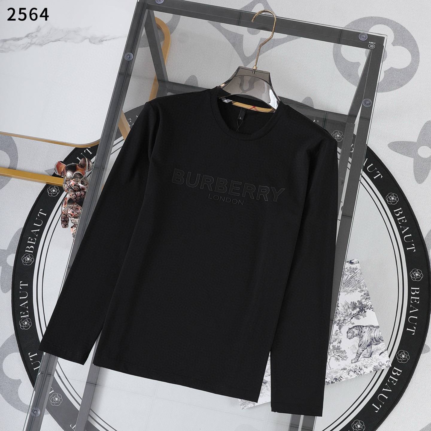 BURBERRY メンズ ロンT 長袖Tシャツ クルーネック 袖リブ ロゴプリント オーバーサイズ ブラック ホワイト チャコール - 画像 6
