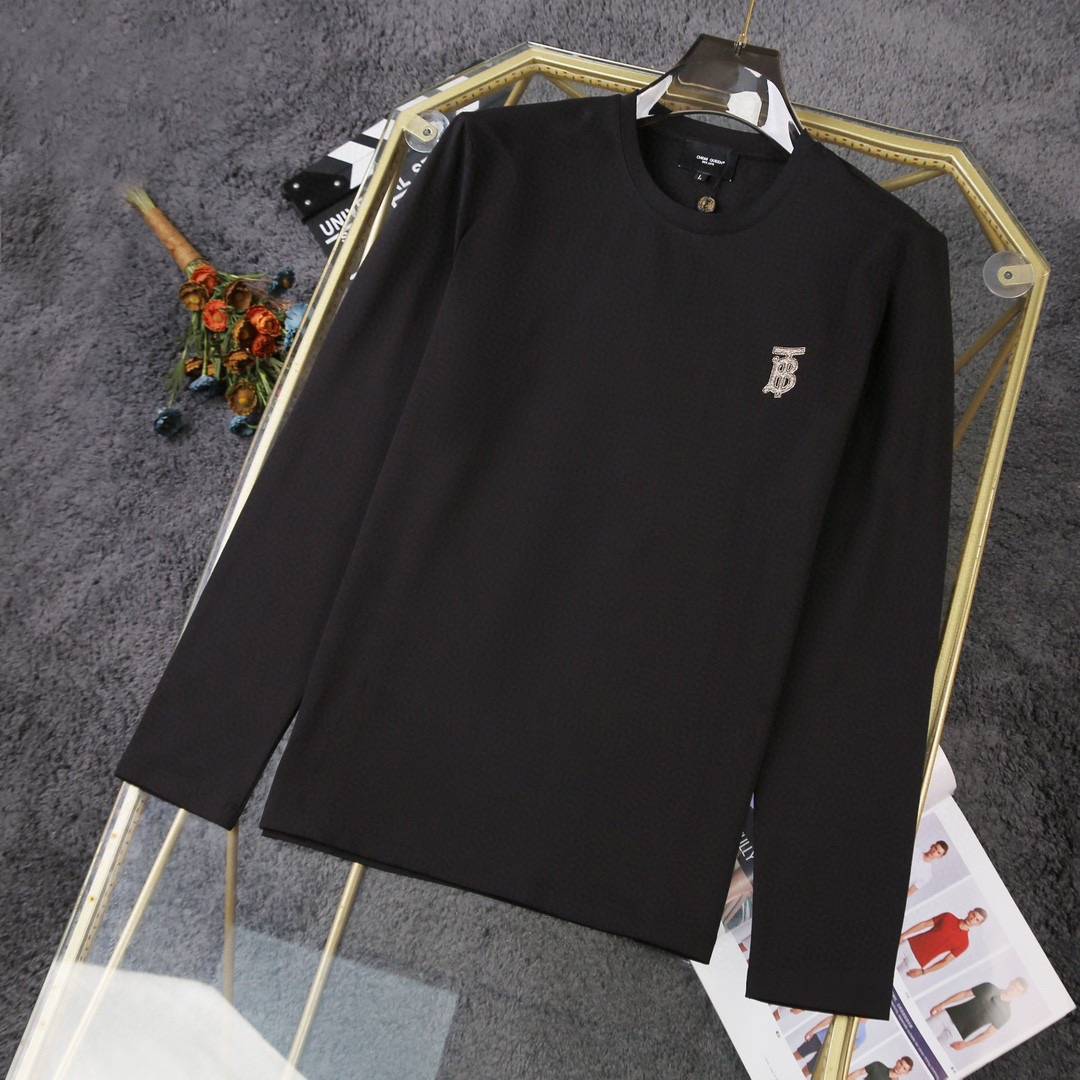 BURBERRY バーバリー メンズ 長袖Tシャツ ロンT クルーネック 袖リブ ロゴプリント オーバーサイズ ブラック ホワイト