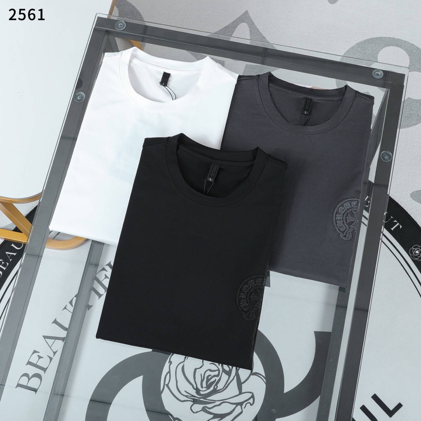 CHROME HEARTS クロムハーツ メンズ ロンT 長袖Tシャツ クルーネック 袖リブ ロゴ刺繍 オーバーサイズ ブラック - 画像 2