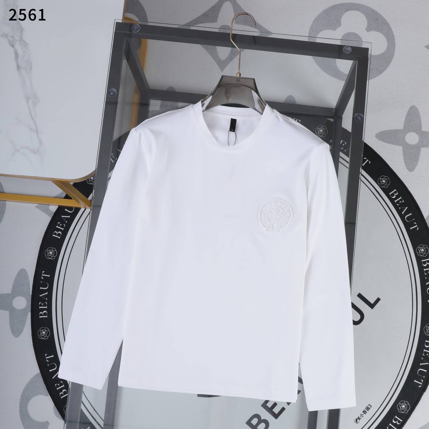 CHROME HEARTS クロムハーツ メンズ ロンT 長袖Tシャツ クルーネック 袖リブ ロゴ刺繍 オーバーサイズ ブラック - 画像 6