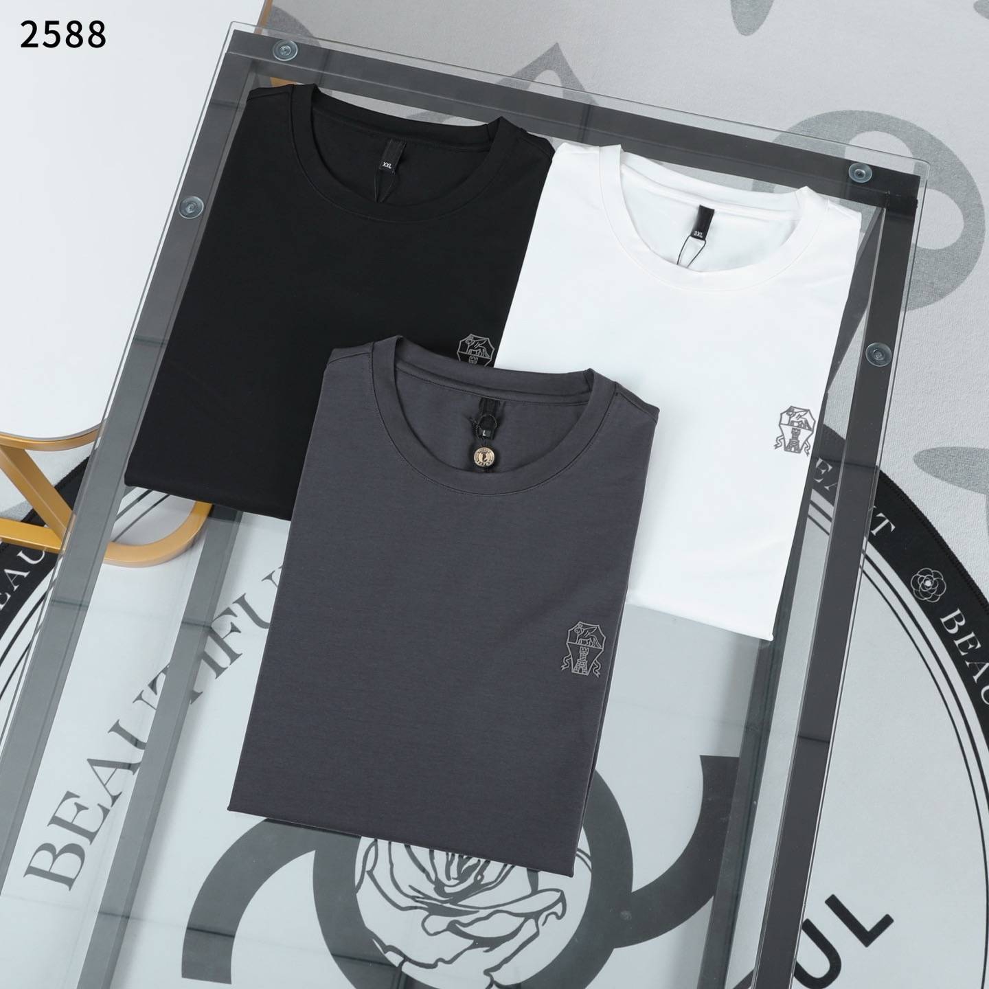 LV ロンT メンズ 長袖Tシャツ クルーネック 袖リブ ロゴプリント オーバーサイズ ブラック - 画像 2