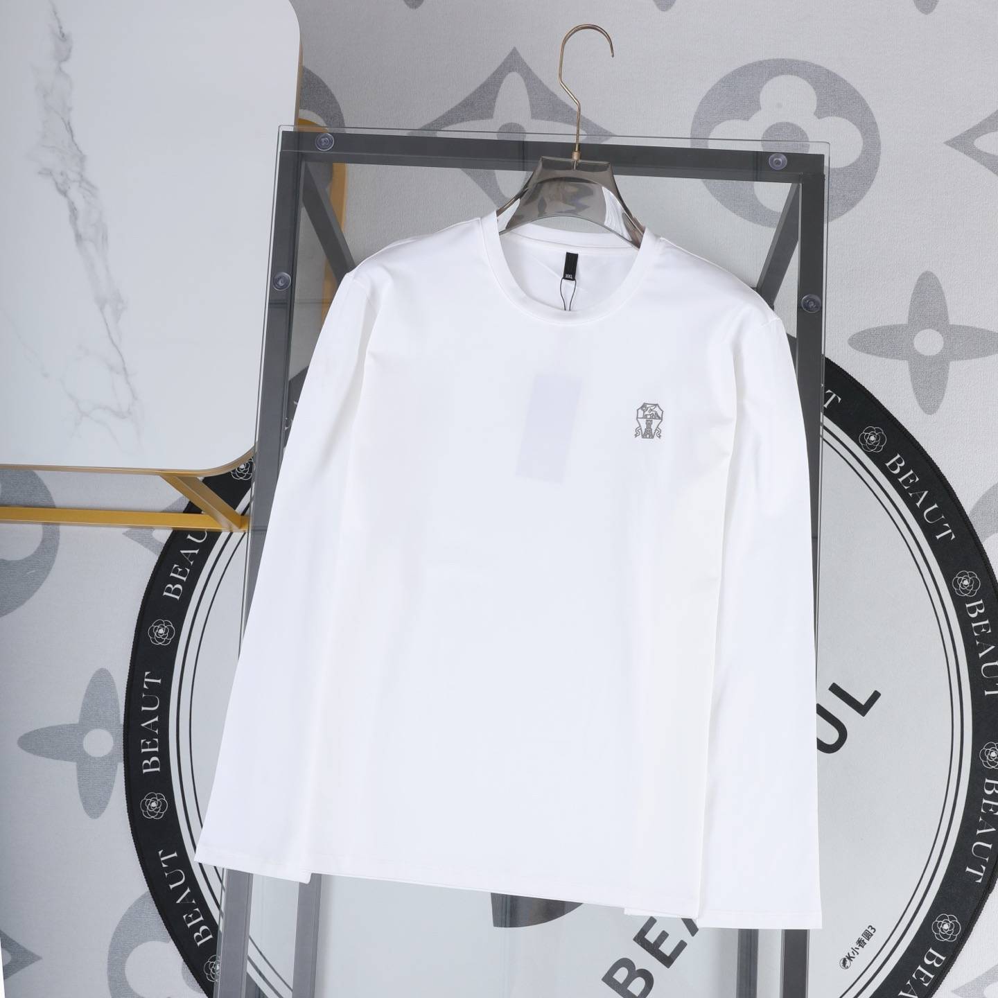 LV ロンT メンズ 長袖Tシャツ クルーネック 袖リブ ロゴプリント オーバーサイズ ブラック - 画像 5
