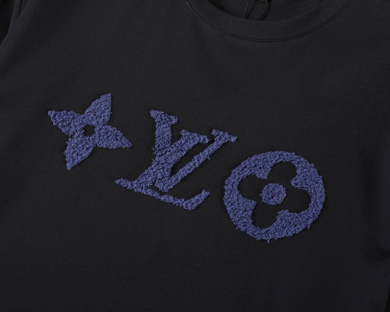 LV メンズ ロンT 長袖Tシャツ クルーネック 袖リブ ロゴプリント オーバーサイズ ブラック ホワイト - 画像 3
