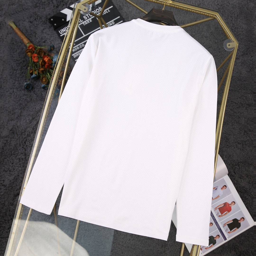 LV メンズ ロンT 長袖Tシャツ クルーネック 袖リブ ロゴ刺繍 オーバーサイズ メンズ ブラック ホワイト - 画像 2