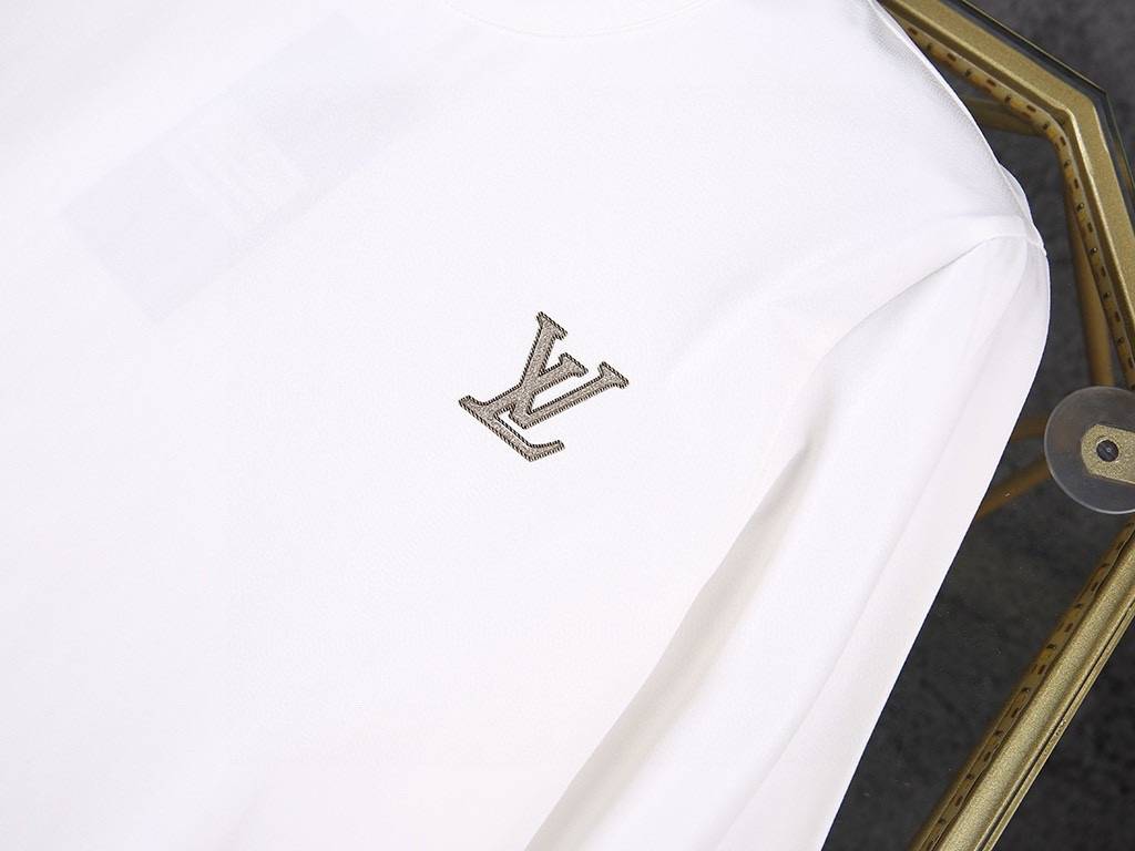 LV メンズ ロンT 長袖Tシャツ クルーネック 袖リブ ロゴ刺繍 オーバーサイズ メンズ ブラック ホワイト - 画像 4