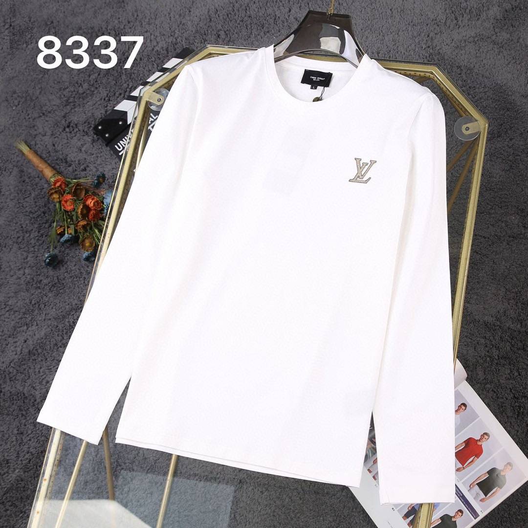 LV メンズ ロンT 長袖Tシャツ クルーネック 袖リブ ロゴ刺繍 オーバーサイズ メンズ ブラック ホワイト - 画像 5